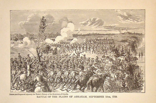 Battle of the Plains of Abraham, Tuttle's History of the Dominion of Canada, Antique Prints, Battle Scene, War, Soldiers, Cavalry, French and Indian War, 1759,