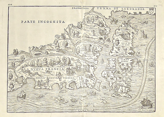 Mapping New England for the first time  - LA NUOVA FRANCIA by Giacomo Gastaldi in 1565