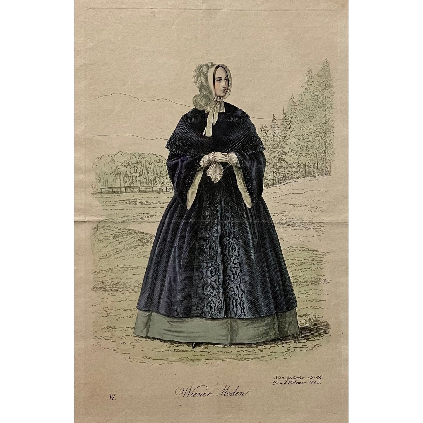 Original antique coloured print of Viennese fashion plate from Wiener Moden for sale by Victoria Cooper Antique Prints