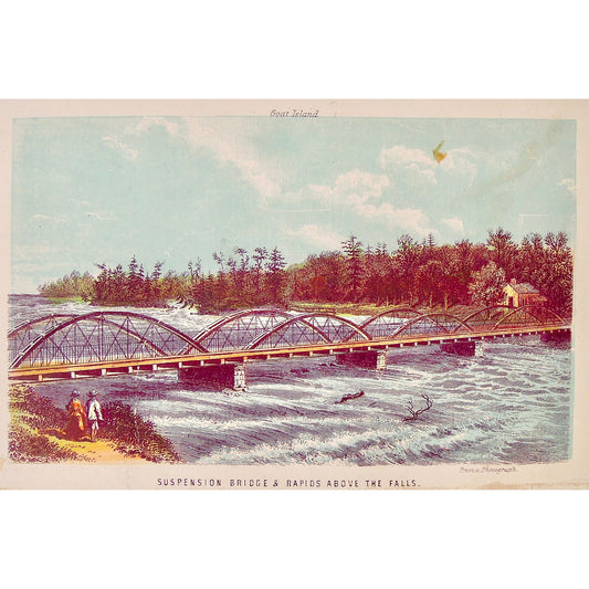 Original antique print in colour from a photograph of Suspension Bridge and Rapids above the falls by Thomas Nelson & Sons 1858 for sale by Victoria Cooper Antique Prints