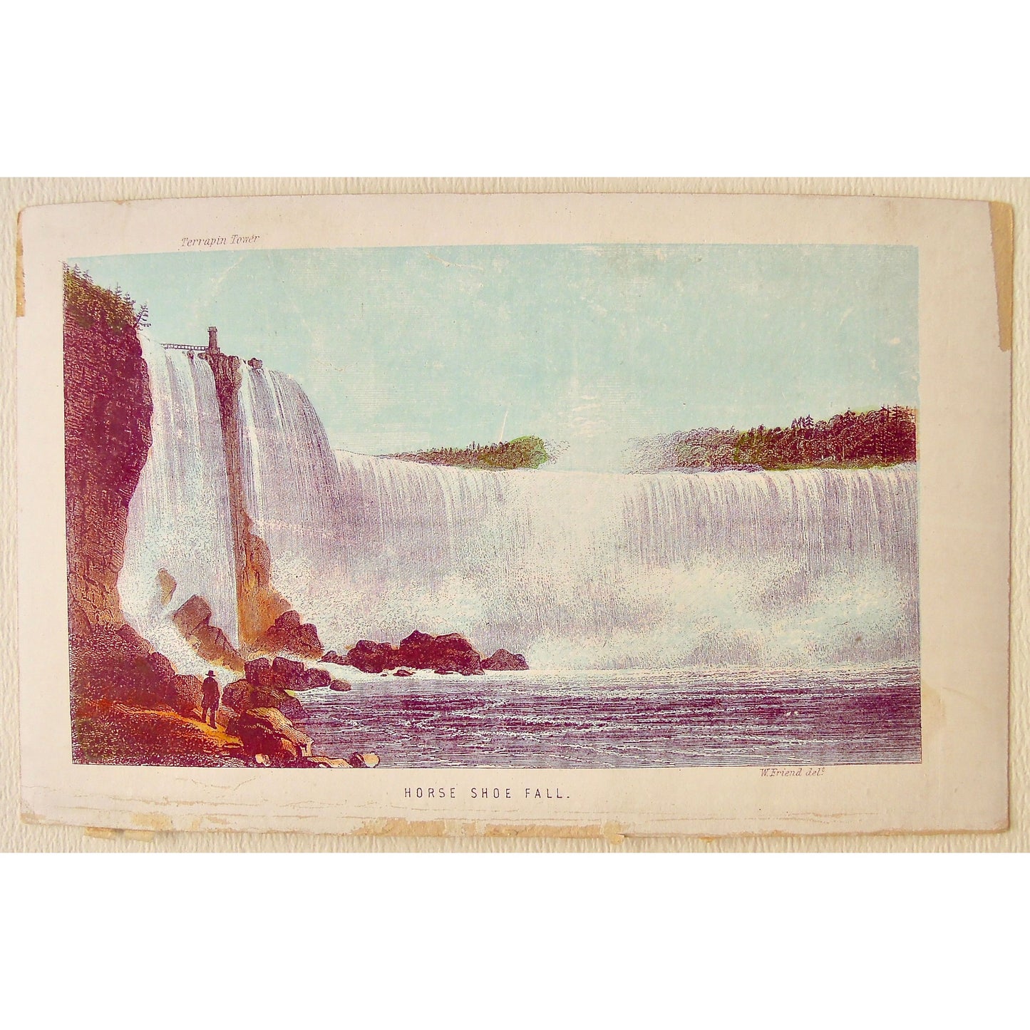 Antique Original Coloured Print of Horse Shoe Fall, Niagara with Terrapin Tower from Thomas Nelson & Sons 1858 for Sale by Victoria Cooper Antique Prints