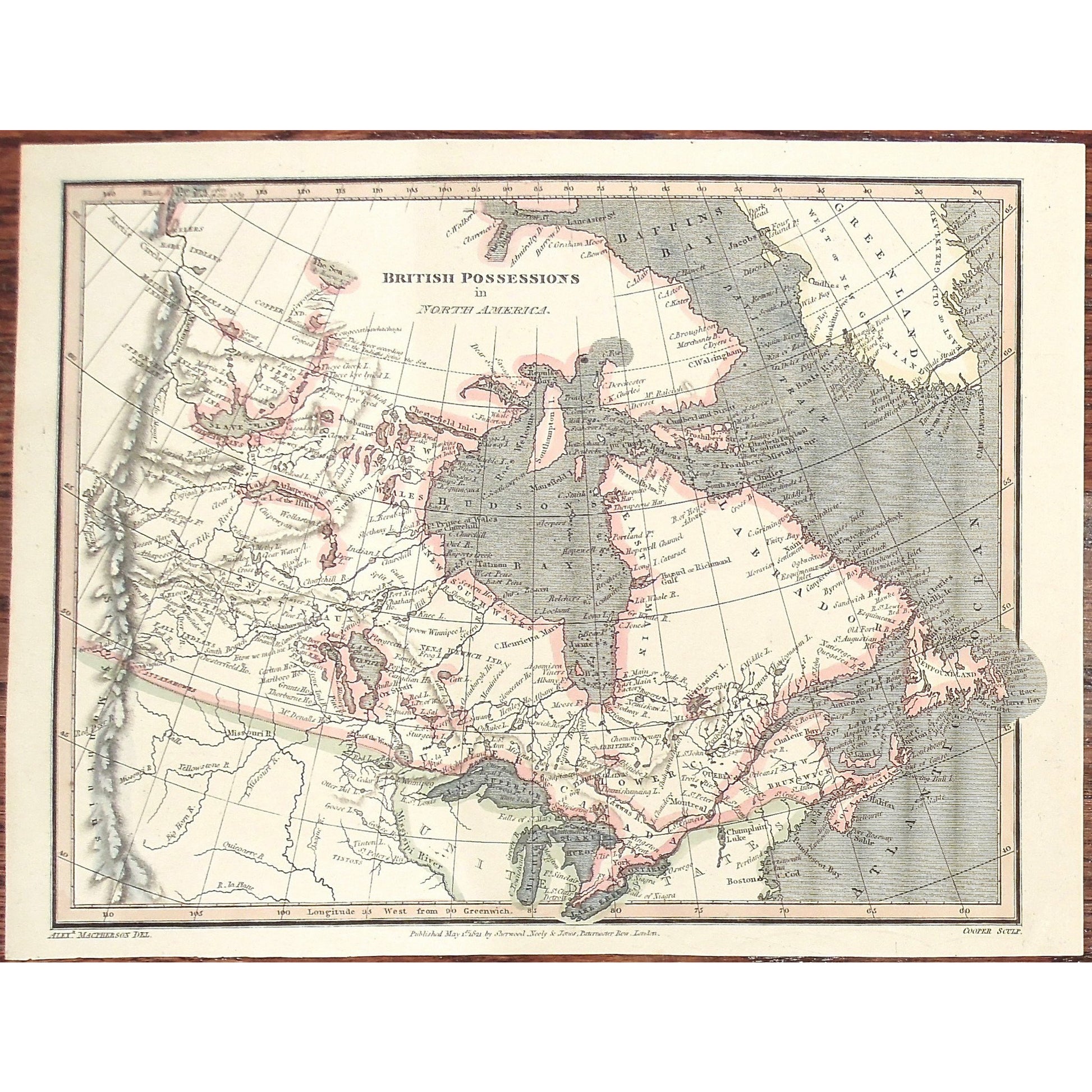 British, Possession, North America, Greenland, Hudson's Bay, Labrador, Baffins Bay, Davis Strait, Nena Wewhch Indians, Copper Indians, Dog Ribbed Indians, Mountain Indians, Strongrow Indians, Fall Indians, Cattanahowes, Knistineaux, New South Wales, New North Wales, Lower Canada, Upper Canada, Great Lakes, East Main, New Brunswick, Newfoundland, Stony Mountains, maps, map, Antique Map, Antique Prints, Artwork, Vintage maps, engraving,