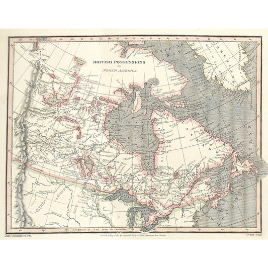 British, Possession, North America, Greenland, Hudson's Bay, Labrador, Baffins Bay, Davis Strait, Nena Wewhch Indians, Copper Indians, Dog Ribbed Indians, Mountain Indians, Strongrow Indians, Fall Indians, Cattanahowes, Knistineaux, New South Wales, New North Wales, Lower Canada, Upper Canada, Great Lakes, East Main, New Brunswick, Newfoundland, Stony Mountains, maps, map, Antique Map, Antique Prints, Artwork, Vintage maps, engraving,