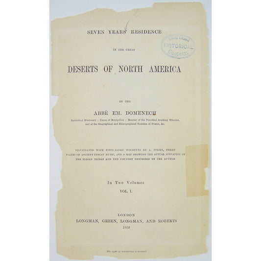 Seven Years' Residence in the Great Deserts of North America. (Title Page)  (B4-106)