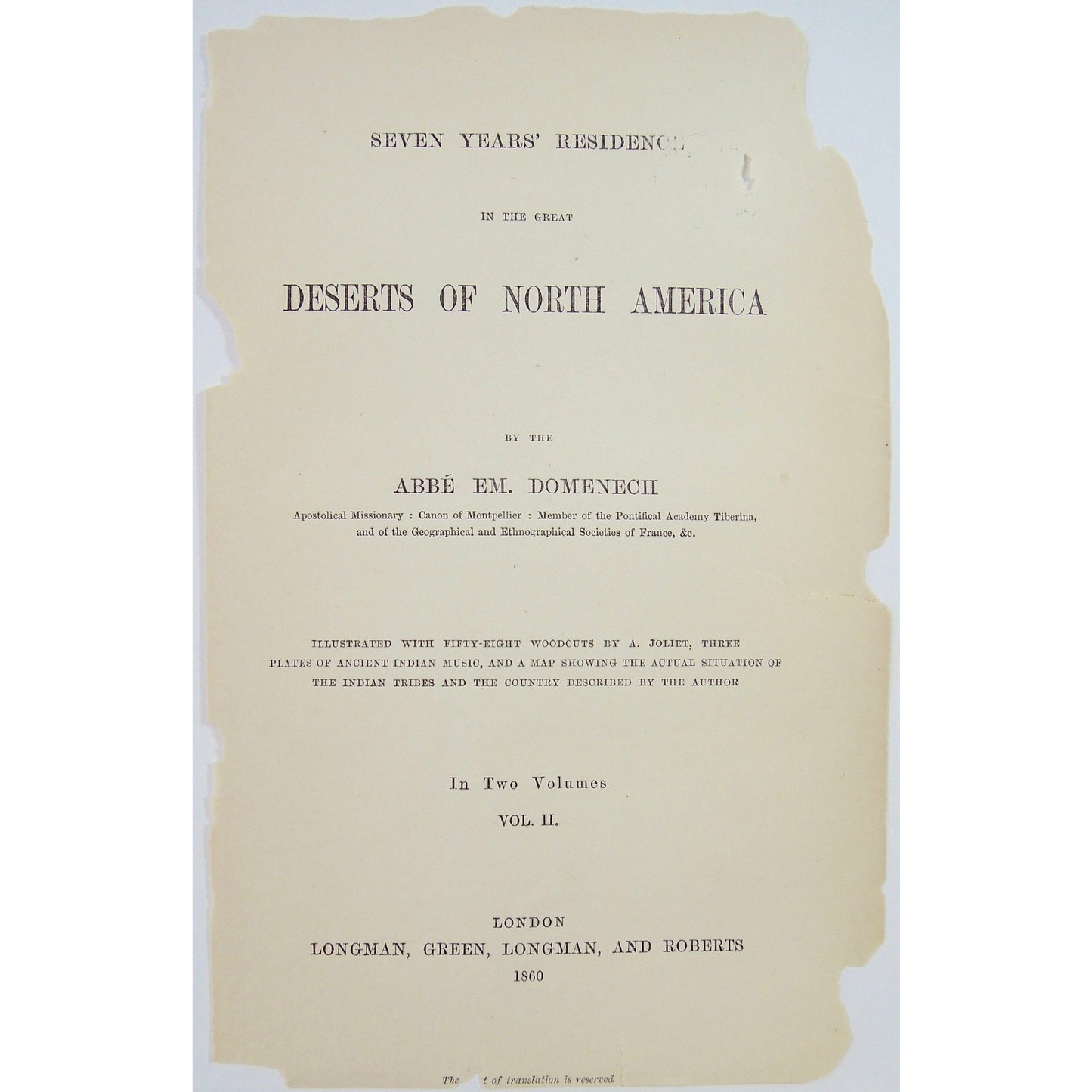 Seven Years' Residence in the Great Deserts of North America. (Title Page) (B4-107)