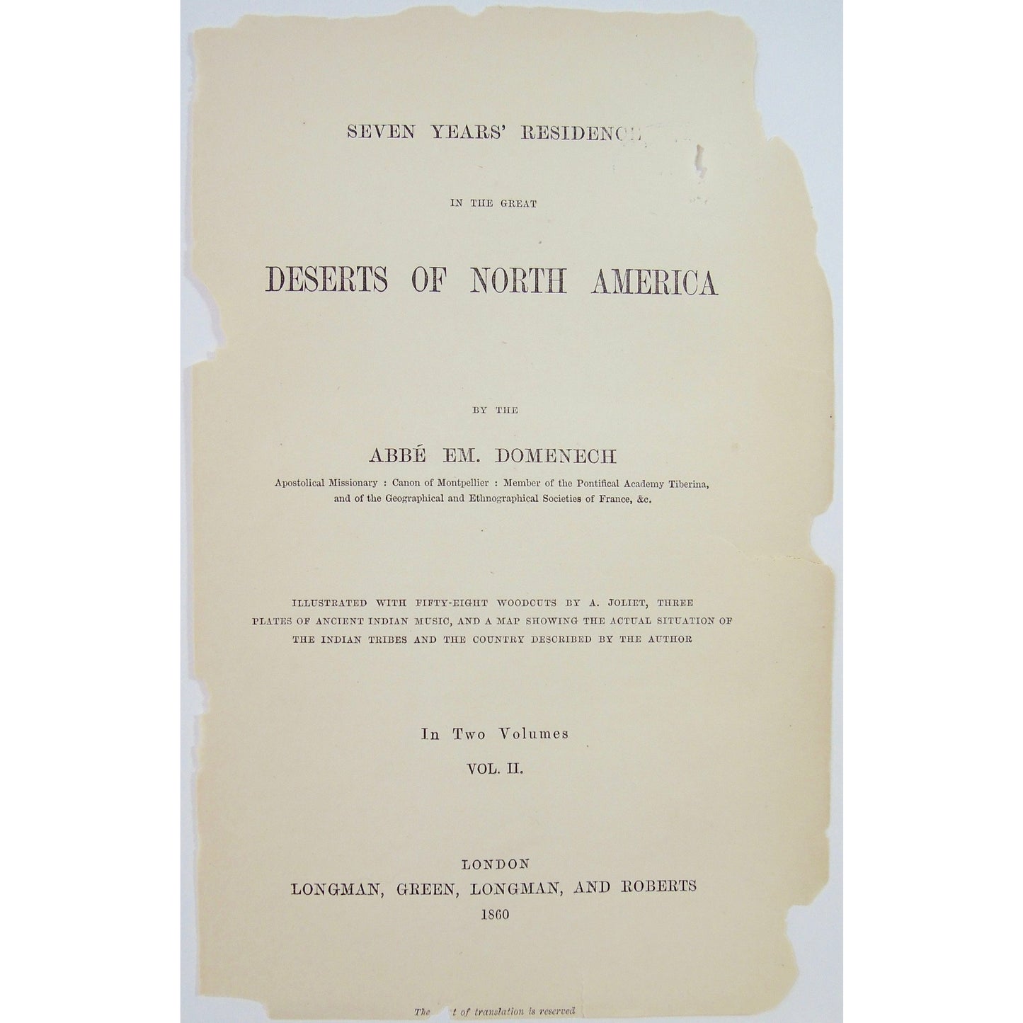 Seven Years' Residence in the Great Deserts of North America. (Title Page)  (B4-107)