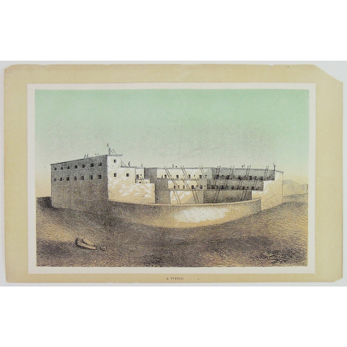 Deserts, North American, North America, Desert, Native, Native-American, Indian, Pueblo, Building, homes, structure, Antique Print, Antique, Prints, Art, Vintage, wall art, decor, design, engraving, rare, original, Domenech, Seven Years' Residence, Great Deserts, London, 1860, Joliet, woodcut,