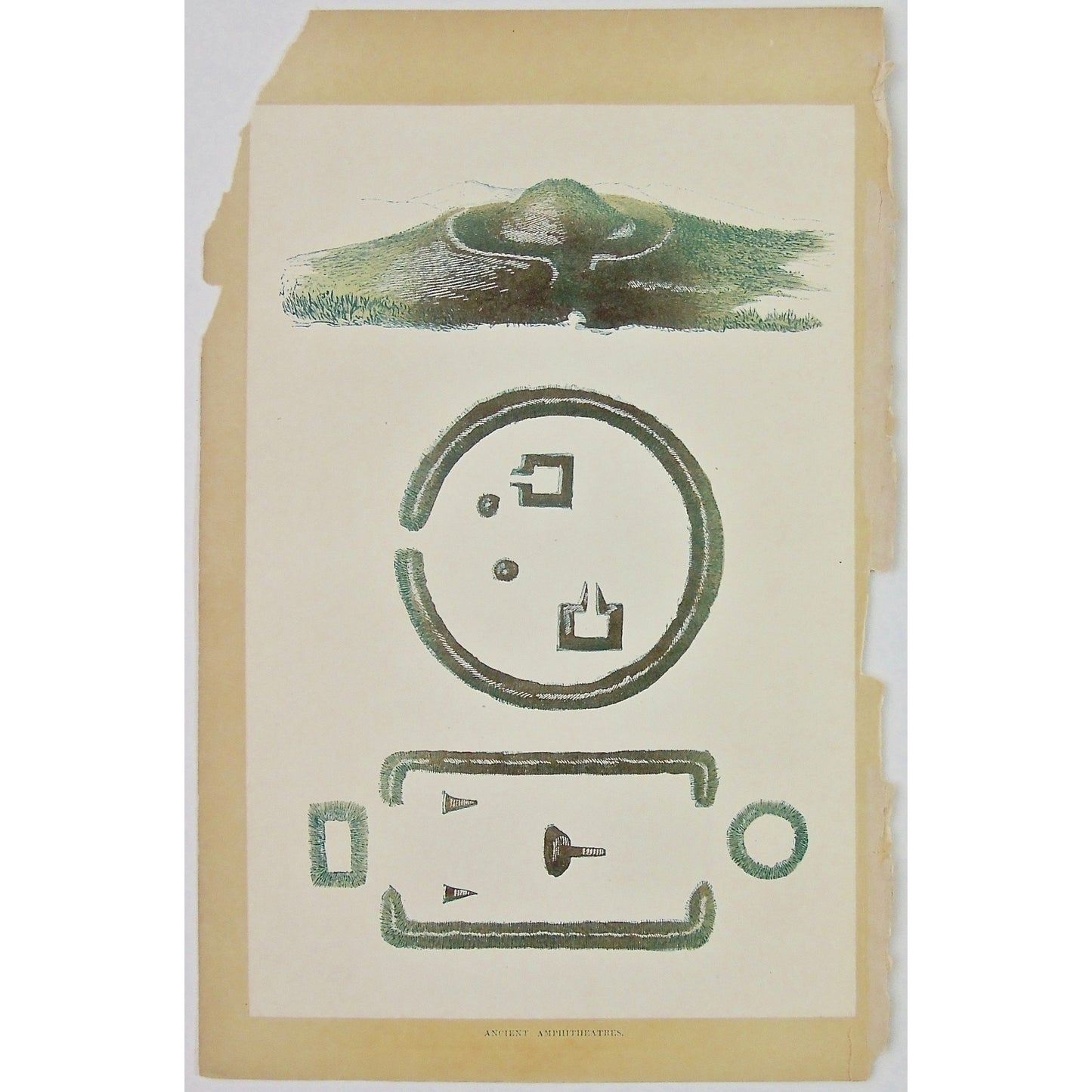 Deserts, North American, North America, Desert, Native, Native-American, Indian, Ancient Amphitheatres, Ancient Amphitheatre, Ancient, Amphitheatre, layout, design, aerial view, Antique Print, Antique, Prints, Art, Vintage, wall art, decor, design, engraving, rare, original, Domenech, Seven Years' Residence, Great Deserts, London, 1860, Joliet, woodcut,