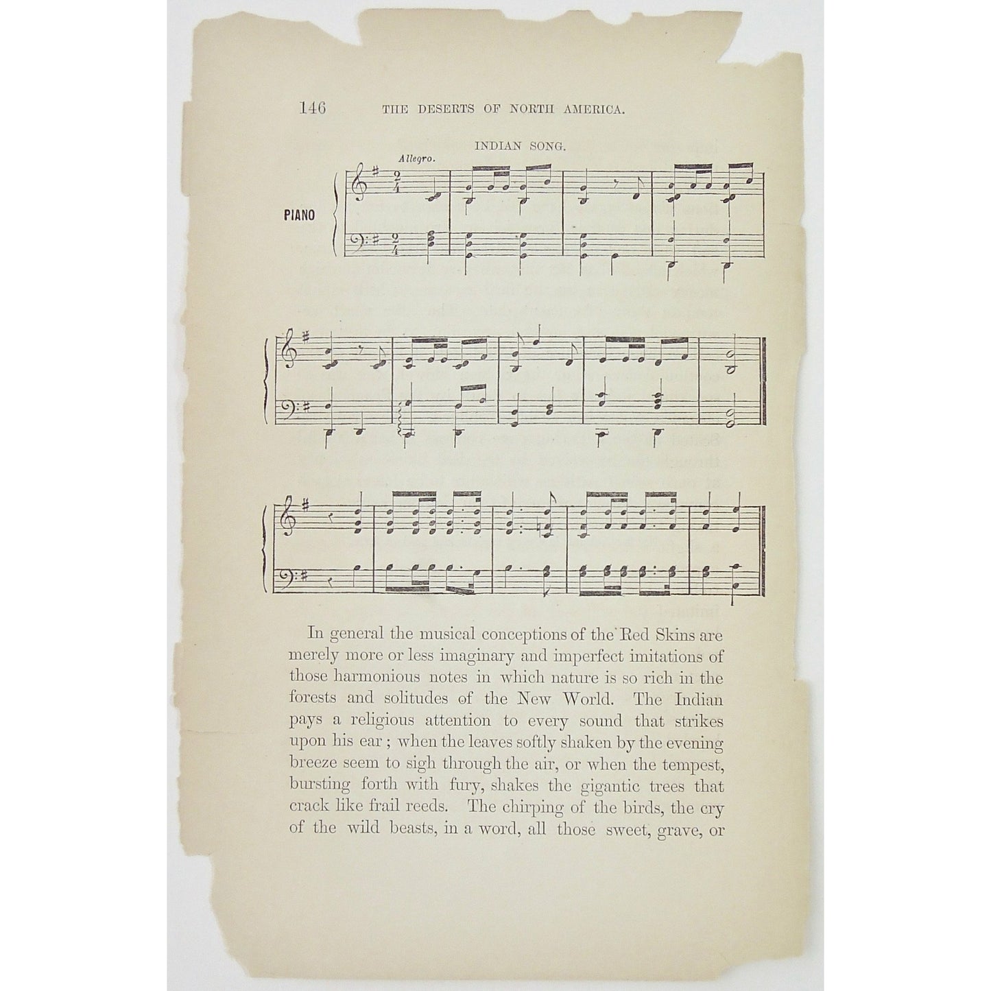 Deserts, North American, North America, Desert, Native, Native-American, Indian, Ancient Peruvian Air, Ancient, Peruvian, Peru, Air, Peruvian Haravis, Haravis, Mexican Song, Indian Song, Songs, Mexican, Music, Sheet music, Lyrics, Antique Print, Antique, Prints, Art, Vintage, wall art, decor, design, engraving, rare, original, Domenech, Seven Years' Residence, Great Deserts, London, 1860, Joliet, woodcut,