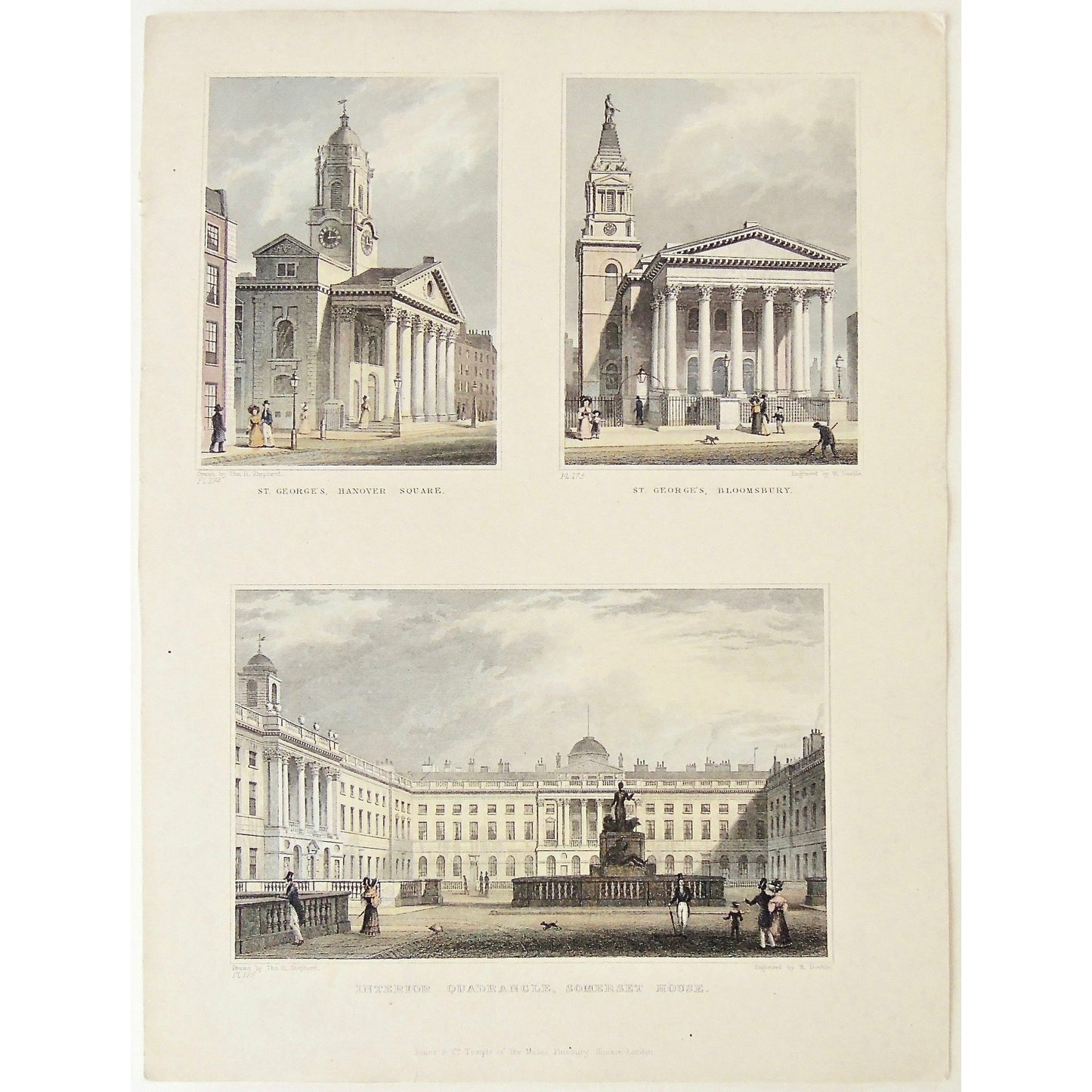 St. George's, Hanover Square. / St. George's, Bloomsbury. / Interior Quadrangle, Somerset House.  (S2-52)