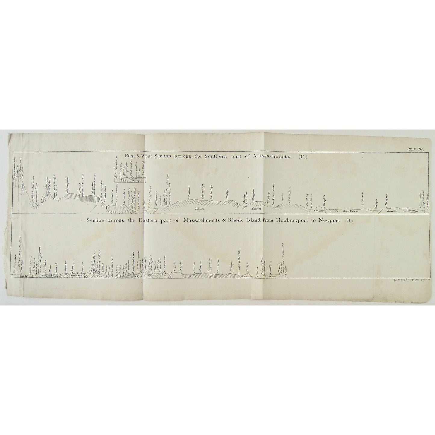 East & West Sections across the Southern part of Massachusetts. (C) Section across the Eastern part of Massachusetts & Rhode Island from Newburyport to Newport. (D). (B4-105t)