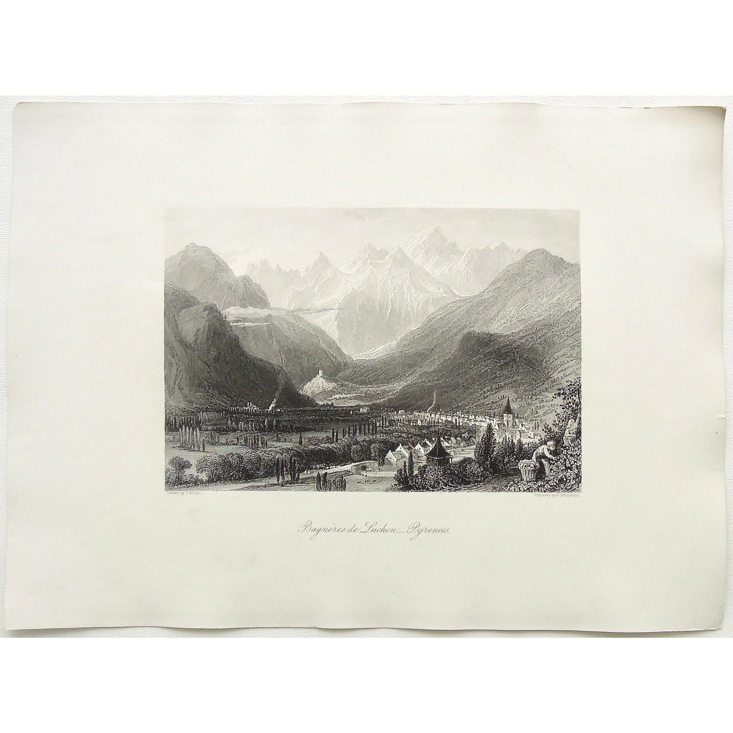 Bagnères de Luchon, Bagnères, Luchon, Pyreness, Pyrenees Mountains, Mountain range, View, Distant views, Town, Village, Haute-Garonne, Occitanie, Southwestern France, Luchonnais, spa town, France, Templeton, J. Templeton, Allom, Thomas Allom, T. Allom, Steel engraving, Europe Illustrated, London Printing and Publishing Company, London, 1876-79, 1876, 1879, Sherer, John Sherer, Antique Print, Antique, Prints, Vintage, Vintage Art, Vintage Prints, Art, Wall art, Decor, wall decor, design, engraving, origina