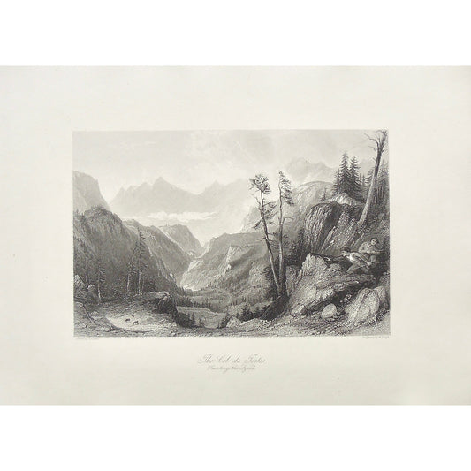 Col de Tortes, Hunting the Izoid, Hunting, Stalking, Rifles, Pyrenees, Pyrenees Mountains, Mountain range, Views, France, Animals, Hunters, Floyd, W. Floyd, Allom, Thomas Allom, T. Allom, Steel engraving, Europe Illustrated, London Printing and Publishing Company, London, 1876-79, 1876, 1879, Sherer, John Sherer, Antique Print, Antique, Prints, Vintage, Vintage Art, Vintage Prints, Art, Wall art, Decor, wall decor, design, engraving, original, authentic, Collectors, Collectable, rare books, rare, book, prin