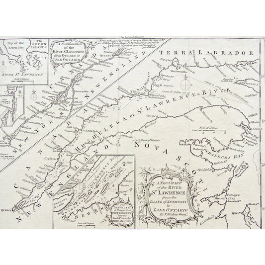 Terra Labrador, Labrador, River St. Lawrence, St. Lawrence River, Canada, New England, Nova Scotia, Hochelaga, Chart, River, Charting, Map, Maps, Bay of Seven Isles, Lake Ontario, New York, Chaleur Bay, Cape Torment, South Channel, Orleans Isle, Bald Mountains, Quebec, Canada, Anticosti, Island, Ticonderoga, Champlain, Crown Point, Lake champlain, Seven Isles, Trois Rivieres, Thomas Kitchin, Kitchin, 1759, London Magazine, London, Magazine, Mag., Charts, Mapping,