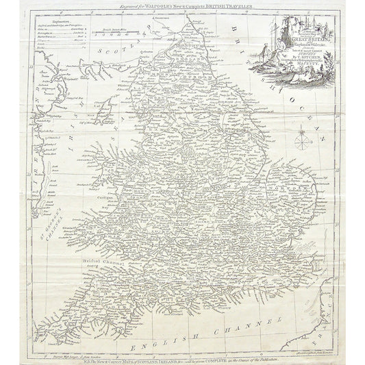 Walpoole, Great Britain, England, Wales, Surveys, Thomas Kitchin, Kitchin, New & Complete British Traveller, British Traveller, British, Traveller, Geographer, Hydrographer, His Majesty, Scotland, British Ocean, Irish Sea, Ireland, St. George's Channel, Bristol Channel, English Channel, Straits of Dover, France, Map, Mapping, Maps, Chart, Charts, Charting, 1757, Copperplate, Copper, Engraving, Antique Map, Antique Maps, Antique Print, Antique prints, Wall map, Wall decor, art, history, Original, print, Anti