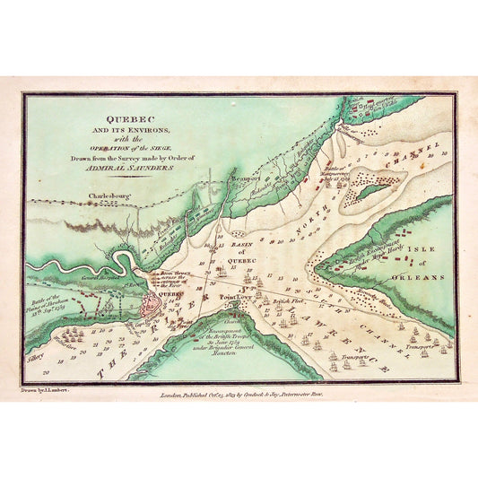 Quebec, Environs, Operation of the Siege, Siege, Operation, Admiral Saunders, Charlesbourg, Battle of the Plains of Abraham, Sept. 13, 1759, General Hospital, Sillery, River St. Lawrence, Basin of Quebec, Isle of Orleans, Isle d'Orleans, North Channel, Point Levy, Encampment of the British Troops, Encampment, British Troops, Place where Wolfe died, Wolfe, General Wolfe, Ance des Meres, Cape Diamond, St. Roque, River St. Charles, St. Charles River, French Encampment, Point des Peres, French Army, Redoubts, 