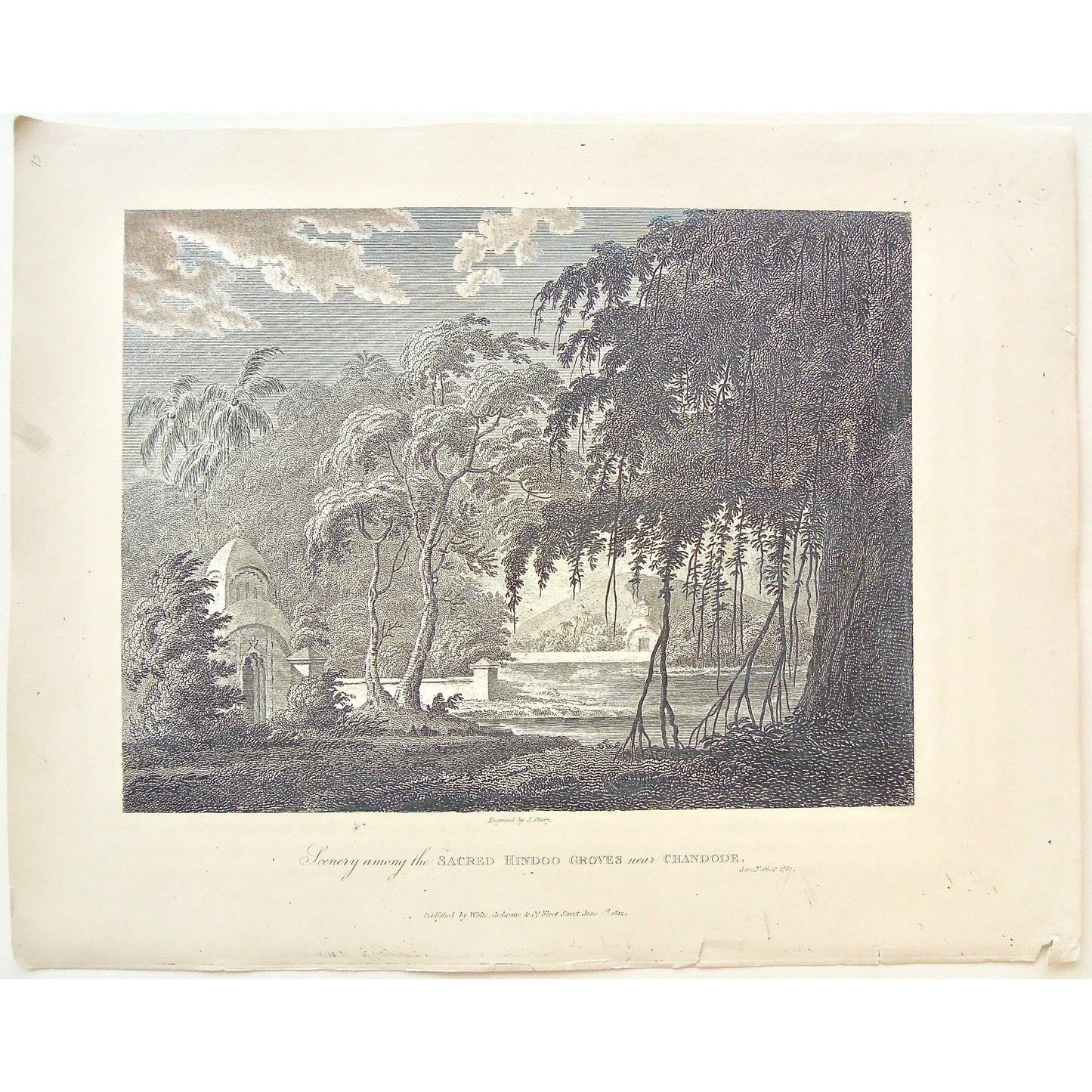 Scenery, Sacred, Hinddo, Groves, Chandode, Sacred Hindoo, Sacred Hindu, Sacred Hindoo Groves, Sacred Hindu Groves, Hindu, Chanod, Chandod, India, Indian, James Forbes, Forbes, Oriental Memoirs, Oriental, Memoirs, Seventeen Years Residence in India, White, Cochrane & Co., Horace’s Head, Fleet Street, London, 1813, 1812, 1782, Shury, Bensley, Bolt Court, Steel engraving, Antique Print, Antique, Prints, Vintage Prints, Vintage, Collector, Collectable, Original, Unique, Rare Map, Rare, Rare books, engravings, e