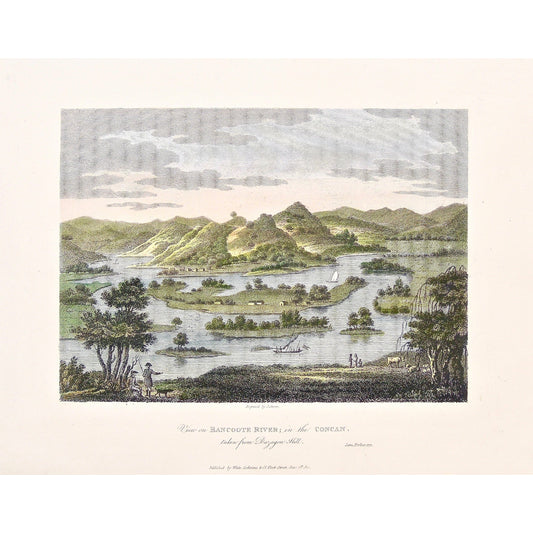 View, Bancoote, Bancoote River, River, River View, Concan, Duzagen Hill, India, Distant Views, by the water, James Forbes, Forbes, Oriental Memoirs, Oriental, Memoirs, Seventeen Years Residence in India, White, Cochrane & Co., Horace’s Head, Fleet Street, London, 1812, 1813, 1771, Storer, Antique Print, Antique, Prints, Vintage Prints, Vintage, Collector, Collectable, Original, Unique, Rare Map, Rare, Rare books, engravings, engraving, steel engraving, art history, history, historical, Home decor, wall art,