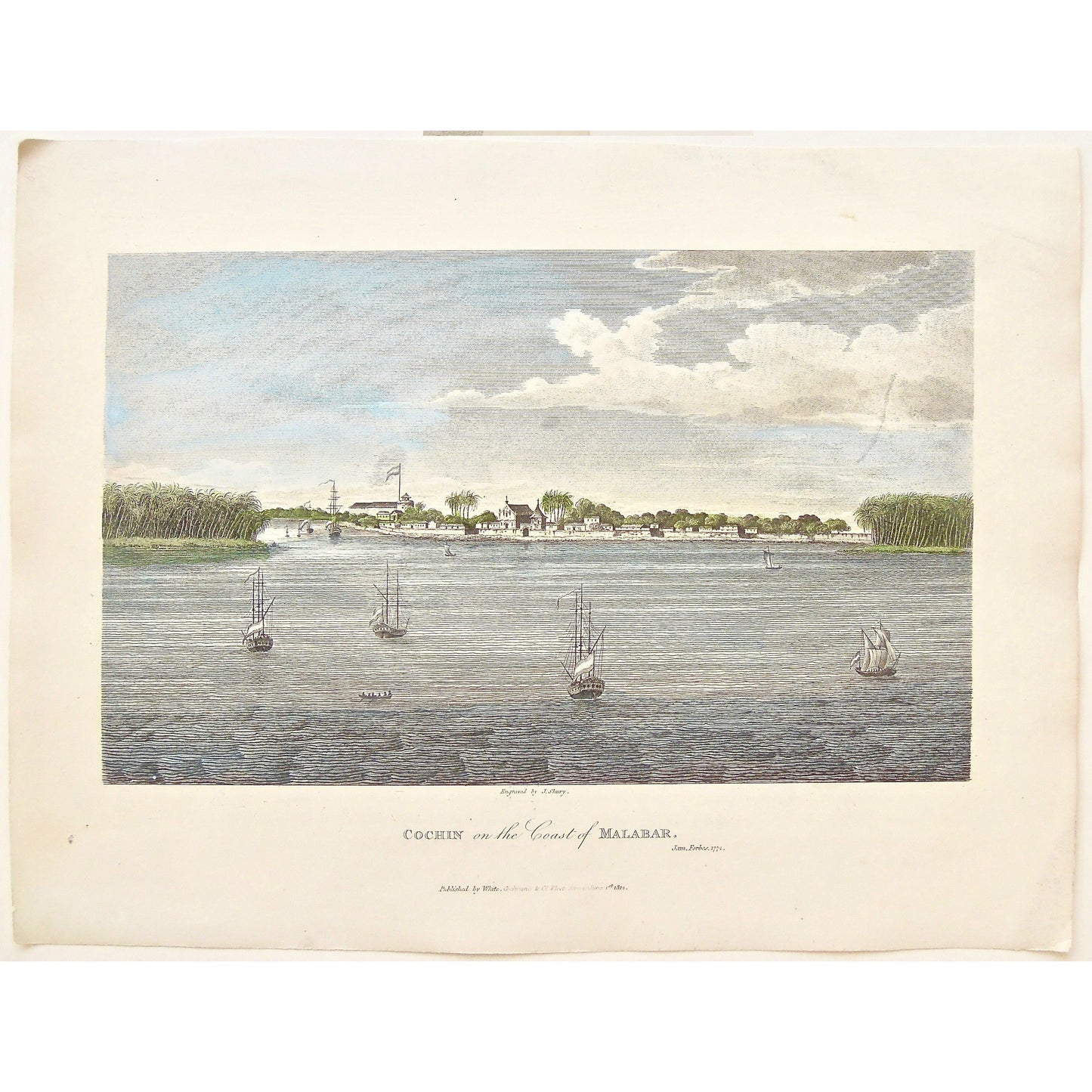 Cochin, Coast of Malabar, Malabar, Coast, Coastline, Ships, Shipping, Sailboats, Boats, India, Indian, Indian Village, On the water, James Forbes, Forbes, Oriental Memoirs, Oriental, Memoirs, Seventeen Years Residence in India, White, Cochrane & Co., Horace’s Head, Fleet Street, London, 1812, 1813, 1772, Shury, Bensley, Bolt Court, Antique Print, Antique, Prints, Vintage Prints, Vintage, Collector, Collectable, Original, Unique, Rare Map, Rare, Rare books, engravings, engraving, steel engraving, art history