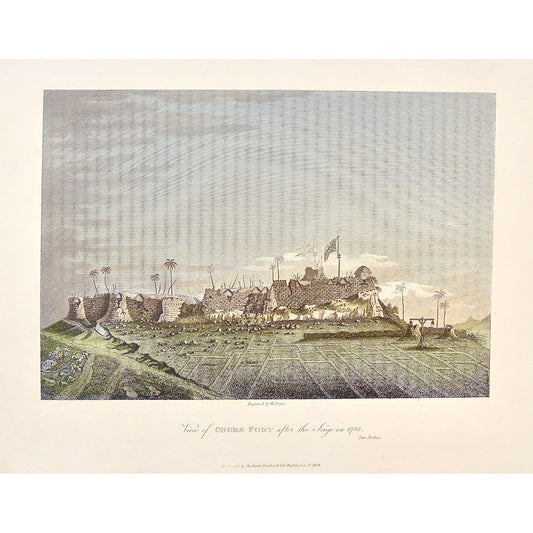 View of the Onore Fort, Onore Fort, View, Onore Fort after the siege of 1783, Siege of 1783, Fort, Fortress, India, Indian, Indian Flag, Indian Fort, Structure, Indian Architecture, Architecture, Manicured landscape, stone fort, James Forbes, Forbes, Eliza Rosée, Countess De Montalembert, Oriental Memoirs, Narrative of Seventeen Years Residence in India, Bentley, 8 New Burlington Street, London, Angus, Nichols & Son, 25 Parliament Street, 1783, 1834, Antique Print, Antique, Prints, Vintage Prints, Vintage,