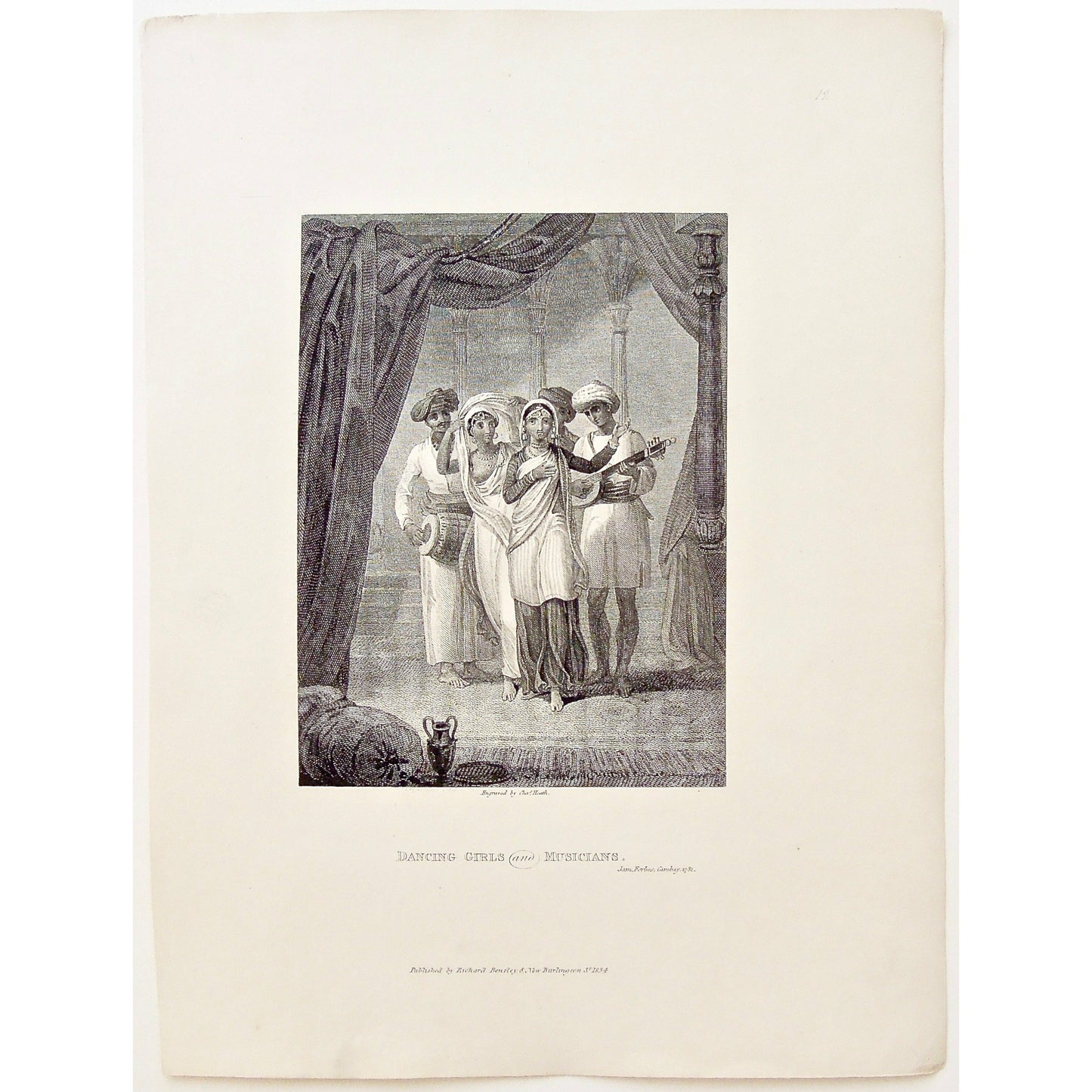 Dancing, Dancing Girls, Girls, Musicians, Music, Indian Dancing, Indian, India, Musical Instuments, Entertainment, entertainers, Interior, James Forbes, Forbes, Eliza Rosée, Countess De Montalembert, Oriental Memoirs, Narrative of Seventeen Years Residence in India, Bentley, 8 New Burlington Street, London, Heath, Nichols & Son, 25 Parliament Street, 1781, 1834, Steel engraving, Antique Print, Antique, Prints, Vintage Prints, Vintage, Collector, Collectable, Original, Unique, Rare Map, Rare, Rare books, en