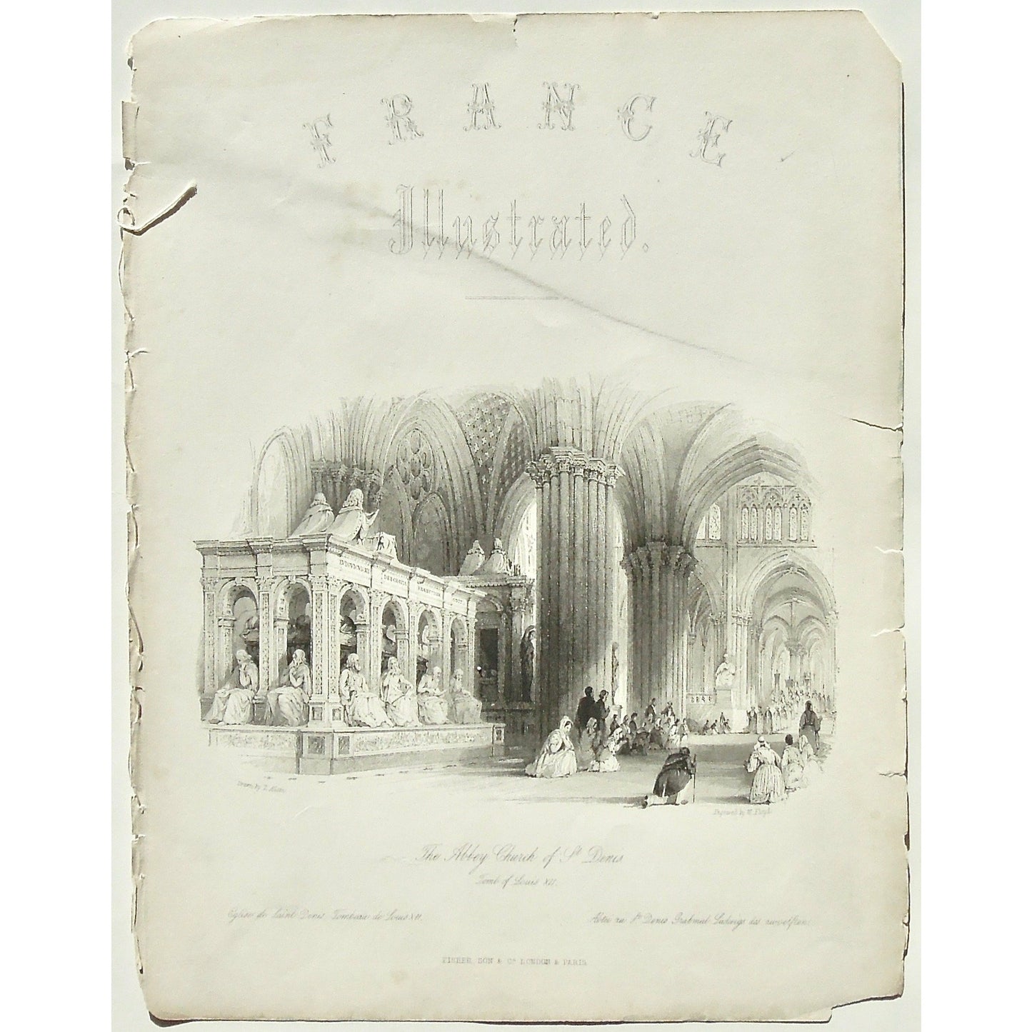 France, France Illustrated, Abbey, Church, Abbey Church of St. Denis, St. Denis, Tomb of Louis XI, Tomb of Louis 11, Louis 11th, Tomb, Pulpit, prayer, Prayers, praying, Pray, devoted, Kneeling, worship, worshiping, worshippers, Interior, Church Interior, Abbey interior, arches, columns, processional, Église, Saint Denis, Tombeau, Louis XI, Abtei, Grabmal, Ludwigs, Zwoelsten, France, France Illustrated, France Illustrated, Exhibiting its Landscape Scenery, Antiquities, Military and Ecclesiastical Architectu