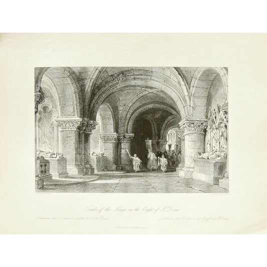 France, France Illustrated, Tombs of the Kings, Crypt of St. Denis, St. Denis, Crypt, Crypt, Tombs, Kings, Burial, Burial place, Kings burial place, Crypt of St. Denis, Tombeau des Rois, Rombeau, Rois, Crypte de St. Denis, Crypte, Grabmäler der Könige, Grabmäler, Könige, Vaulting, Ribbed Vaulting, Rib Vaulting, Architecture, Interiors, Pillars, processional, Corinthian, Corinthian Capital, Captials, Stone, Buildings, France, France Illustrated, France Illustrated, Exhibiting its Landscape Scenery, Antiq