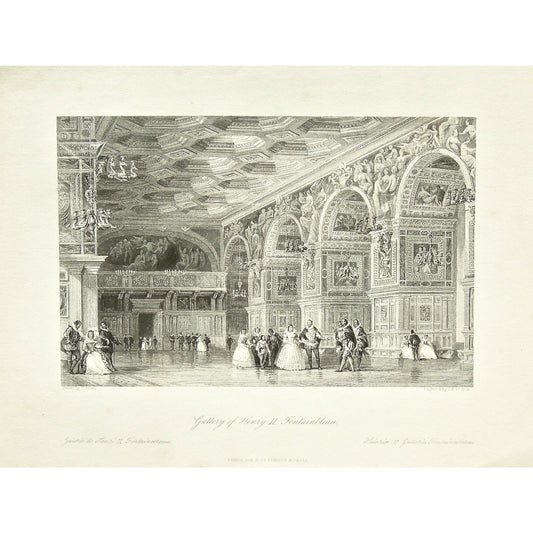 France, France Illustrated, Gallery of Henry II, Gallery, Henry II, Fontainbleau, Ballroom, Castle, Ball, Balls, Royal Ball, Royal Ballroom, Galerie, Gallery, Heinrich II, Henri II, Fontainebleau, painted ceilings, Chandeliers, Royal, Archways, Balconette, Coffered Ceiling, Ceilings, Coffered, Fontainebleau Palace, Palace, Palace ballroom, Napoleon Museum, Paris, Costume, French Royalty, French Royals, Exquisite detail, courting, dress, French Dresses, Formal, Philibert Delorme, School of Fontainebleau, UNE