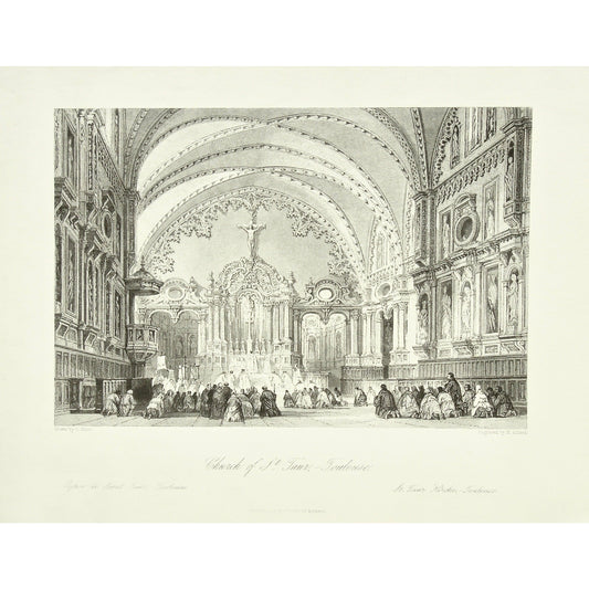 France, France Illustrated, Church of St. Taur, Toulouse, Eglise de St. Taur, Eglise, St. Taur, Church, Kirche, St. Taur Kirche, Ribbed Vaulting, Bid Vaulting, Prayer, Praying, Pray, Worship, Worshipers, Worshipping, Altar, Pulpit, Cross, Decorative ceiling, Kneeling in prayer, Nave, niches, Statues, Tracery, Architecture, Architectural Features, Notre-Dame de Taur, Taur, France, France Illustrated, France Illustrated, Exhibiting its Landscape Scenery, Antiquities, Military and Ecclesiastical Architecture, 