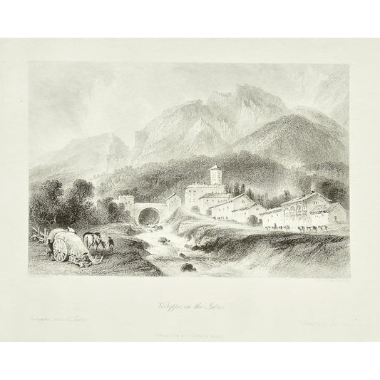 Voireppe, Voireppe, on the Isère, Voireppe sur l'Isère, Voireppe an der Isère, Isere, city view, bridge, mountains, town, horses, waterfall, waterway, river, carriage, France, France Illustrated, Exhibiting its Landscape Scenery, Antiquities, Military and Ecclesiastical Architecture, Thomas Allom, Allom, Fisher, Son & Co., London, Paris, Reverend George Newenham, Newenham, Caxton Press, Angel St., Martin's-Le-Grand, Mandeville, Neuve Vivienne, 1845, Antique Prints, Antique, Prints, Vintage, Art, Wall art