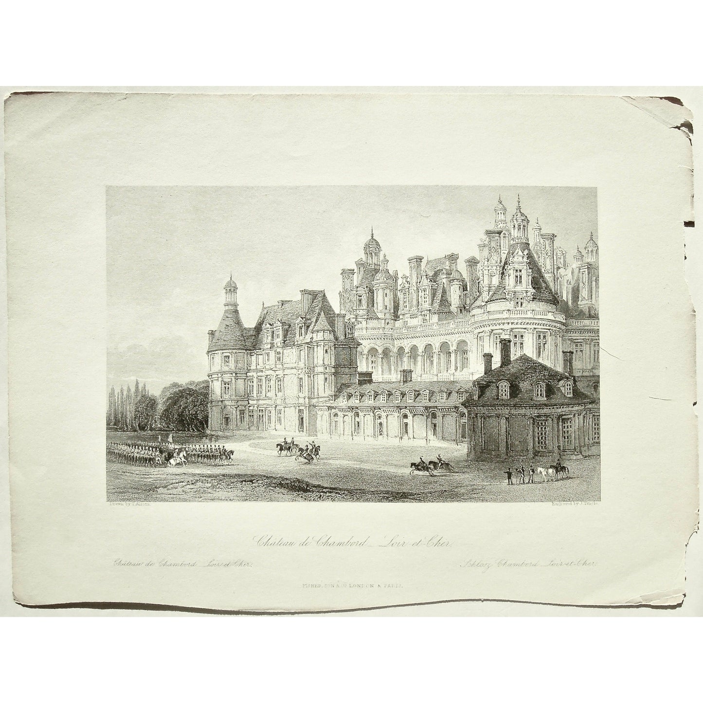 France, France Illustrated, Exhibiting its Landscape Scenery, Antiquities, Military and Ecclesiastical Architecture, Drawings, Thomas Allom, Esq., Allom, Descriptions by The Rev. G. N. Wright, M. A. Vol. III., London, Paris, Reverend George Newenham, Newenham, Caxton Press, Angel St., Martin's-Le-Grand, Mandeville, Neuve Vivienne, 1846, Château, Château de Chambord, Chambord, Castle, Castles, Chambord Castle, Loir et Cher, Buildings, Architecture, soldiers, Cavalry, Soldiers on horseback, troops, Battle,