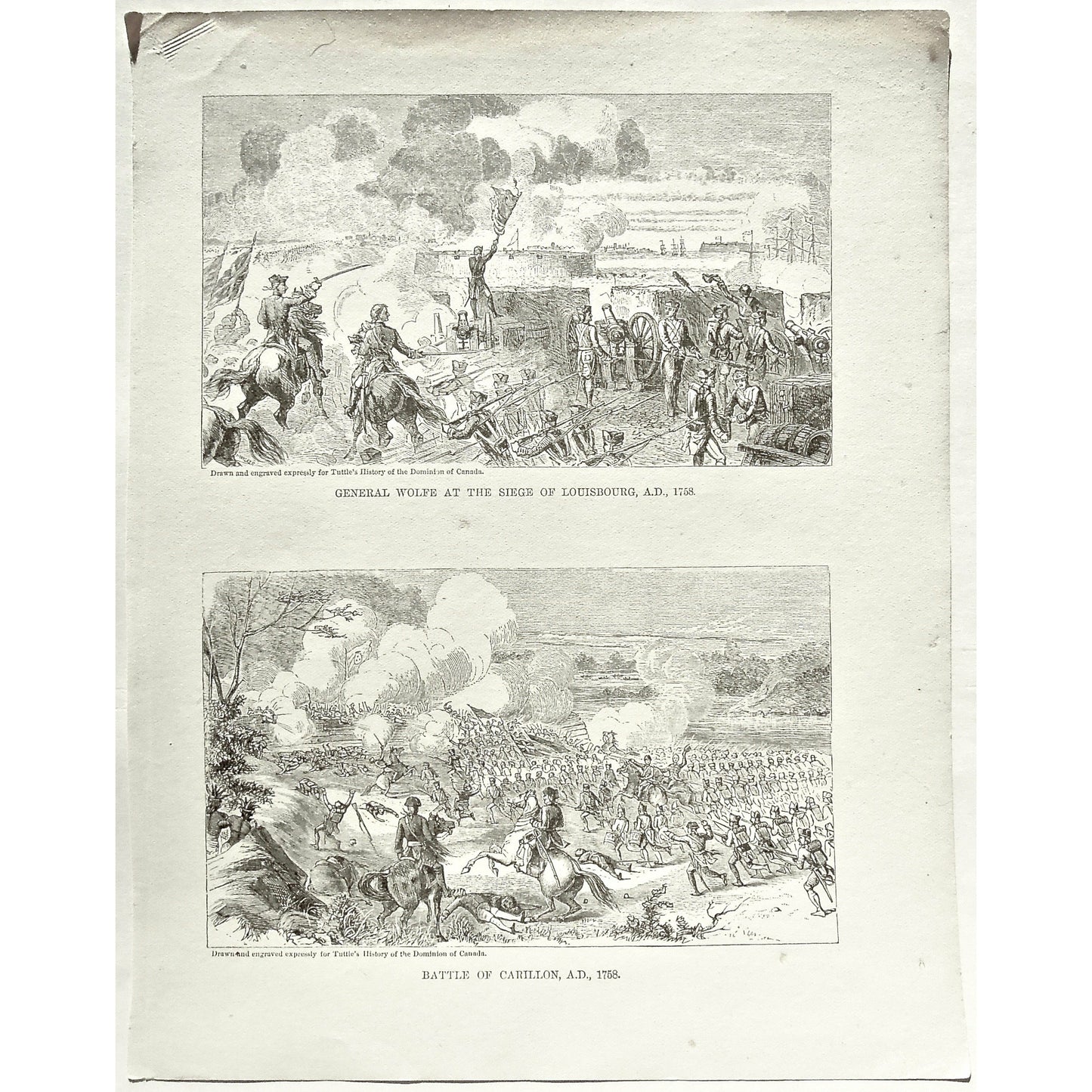 General Wolfe at the Siege of Louisbourg, 1758, General, General Wolfe, Wolfe, Siege, Siege of Louisbourg, Louisbourg, Battle of Carillon, Battle, Carillon, Battles, War, Wars, Army, Troops, Cavalry, Canons, Swords, Battle Formation, Flags, Guns, Weapons, Tuttle, Charles Tuttle, History of the Dominion, Popular History of the Dominion, Downie, Bigney, History, Dominion, Canada, Canadian History, Antique, Antique Print, Steel Engraving, Engraving, Prints, Printmaking, Original, Rare prints, rare books, 1877