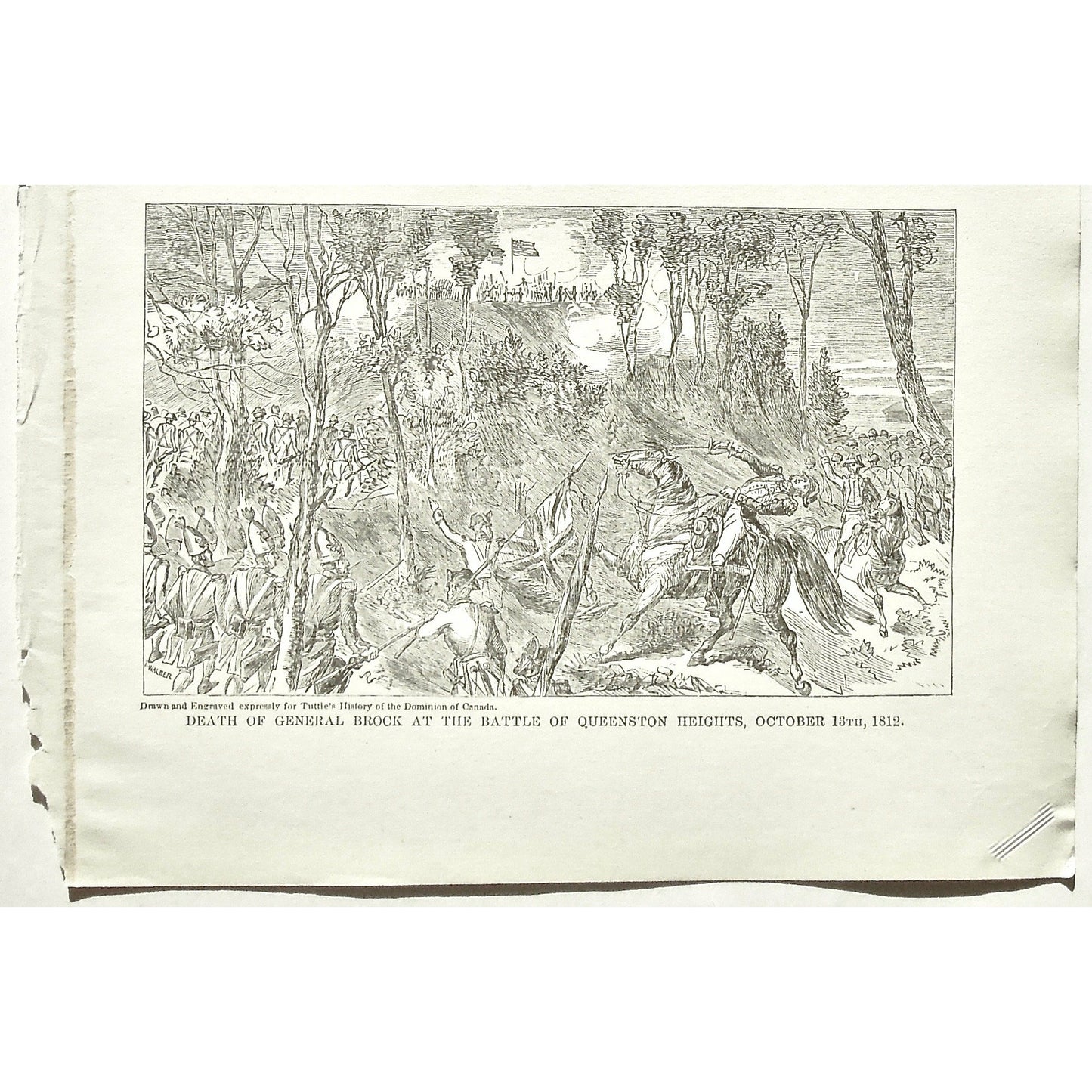 Attack, Death of General Brock at the Battle of Queenstown Heights, October 13th, 1812, Death, General Brock, Gen. Brock, Isaac Brock, Battle, Battles, Battle of Queenstown Heights, Queenstown Heights, Oct. 13, War, Army, Soldiers, Troops, Battle, Battles, Weapons, Guns, Swords, Flag, British Troops, British Flag, Union Jack, English Flag, English Troops, Tuttle, Charles Tuttle, History of the Dominion, Popular History of the Dominion, Downie, Bigney, History, Dominion, Canada, Canadian History, Antique,