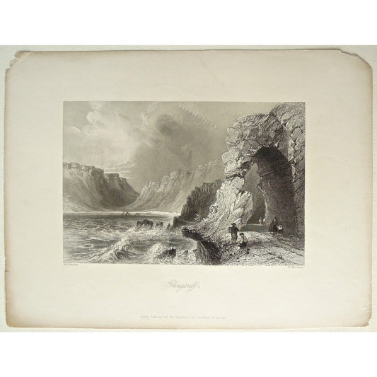 Glengariff, Ireland, Irish, Town, Scenery, Cliffs, rough seas, tunnel in the rocks, rock tunnels, Victoria Cooper Antique Prints, wall art, artwork, for sale, interior design. wall design, rock formations, Irish landscape, Irish scenery, Irish Art, art, old prints, old art,