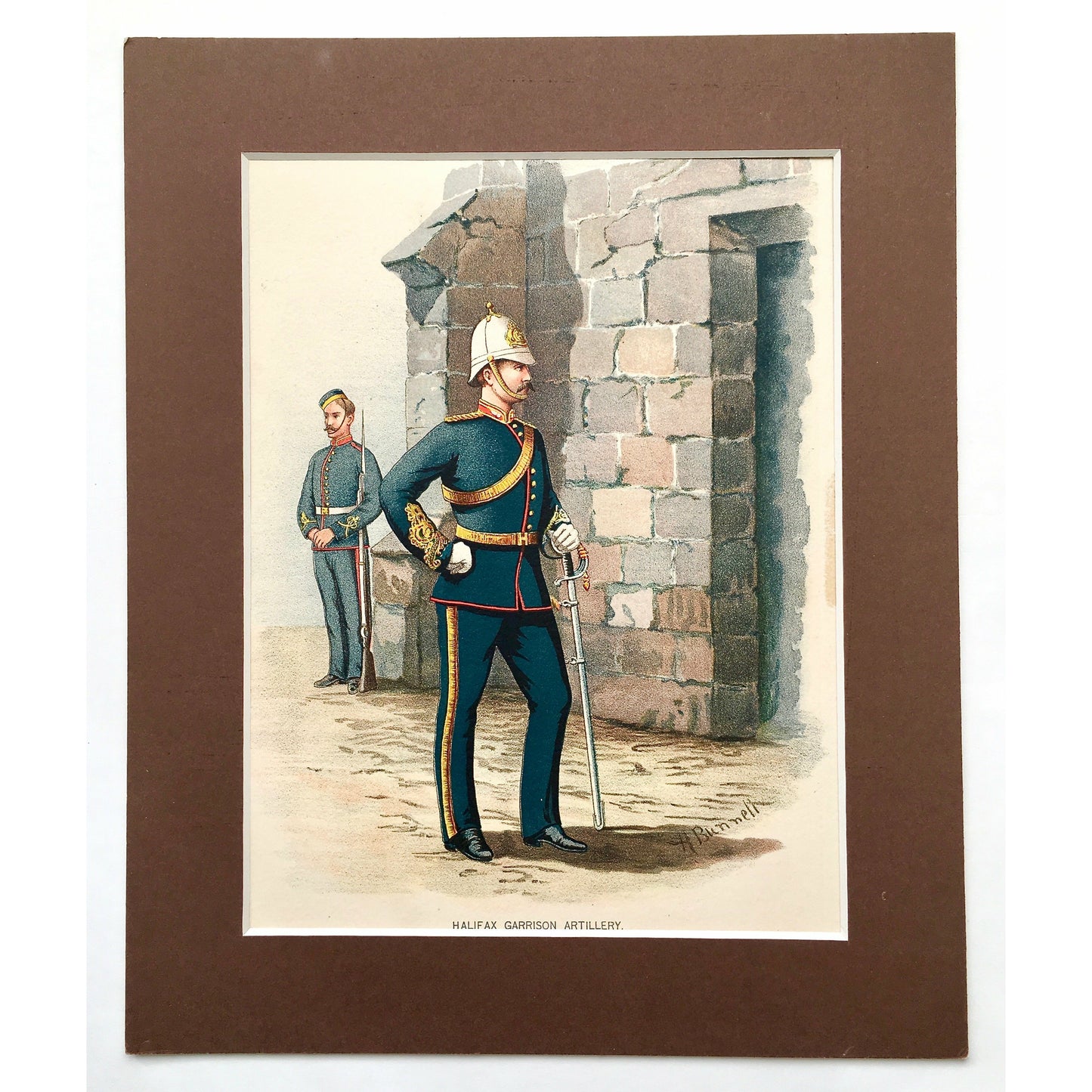 Halifax Garrison Artillery, Halifax, Garrison, Artillery, Military, Military Costume, Costume, Uniform, Her Majesty's Army, Regiments, Queen's Forces, H. Bunnett, Bunnett, Sword, Army, London, 1890, Military Prints, Canadian, Canadian Military, Canadian Army, Armed Forces, Military Uniform, Chromolithograph, J. S. Virtue & Co., Antique, Prints, Printmaking, Home Decor, Interior Design, Design, Decorating, Gallery wall, Military history, Military decor, Military art, Interior Design, Antique Prints, Matted