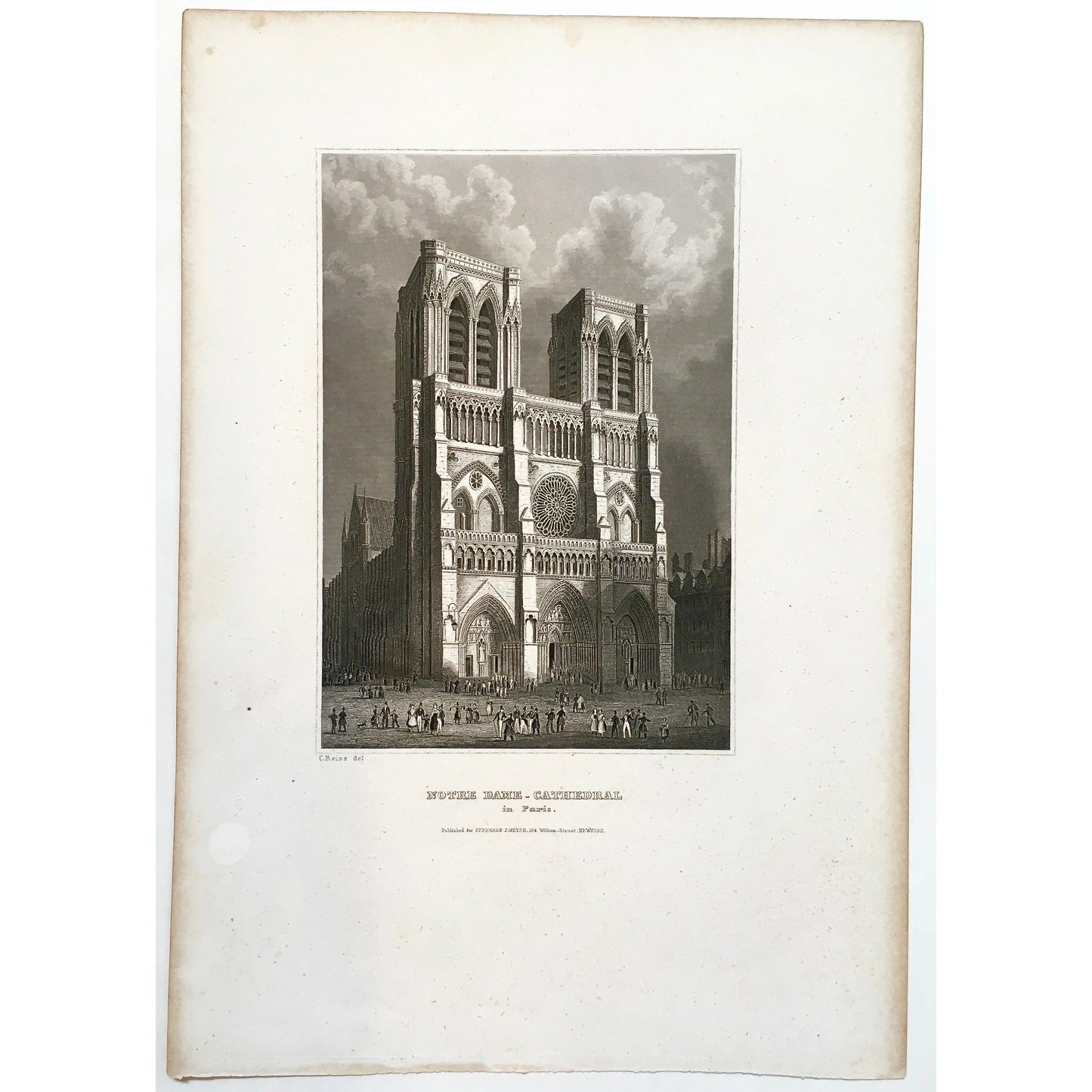 Notre Dame, Notre-Dame, Notre-Dame Cathedral, Notre Dame Cathedral, Cathedral, Cathedrale, Paris, Christianity, Architecture, France, Buildings, Medievil, Catholic, French Gothic, Gothic, French Gothic Architecture, Meyer, Herrmann J. Meyer, Engraving, Das Grosse Conversations-Lexikon für die gebildeten Stände, 1845, Reiss, Antique Print, Prints, Original, Paris buildings, design, decor, art, wall art, office art,