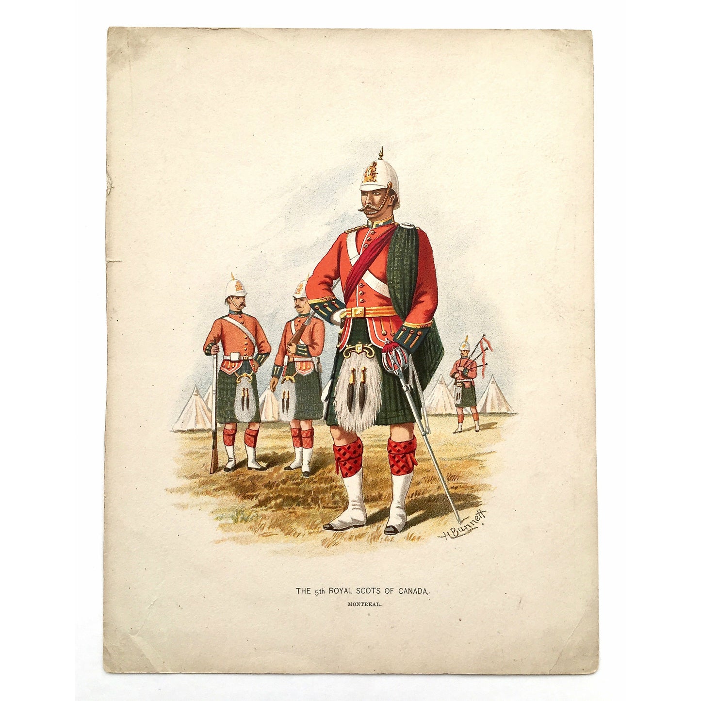 The 5th Royal Scots of Canada, Scots, Royal Scots, Scottish, Scotland, Kilts, bagpipes, Montreal, Canada, Artillery, Military, Military Costume, Horses, Riding, Costume, Uniform, Her Majesty's Army, Regiments, Queen's Forces, H. Bunnett, Bunnett, Sword, Army, London, 1890, Military Prints, Canadian, Canadian Military, Canadian Army, Armed Forces, Military Uniform, Chromolithograph, J. S. Virtue & Co., Antique, Prints, Original, Office Art, Interior design, Interior decorating, Decor, Design, Art, Home decor