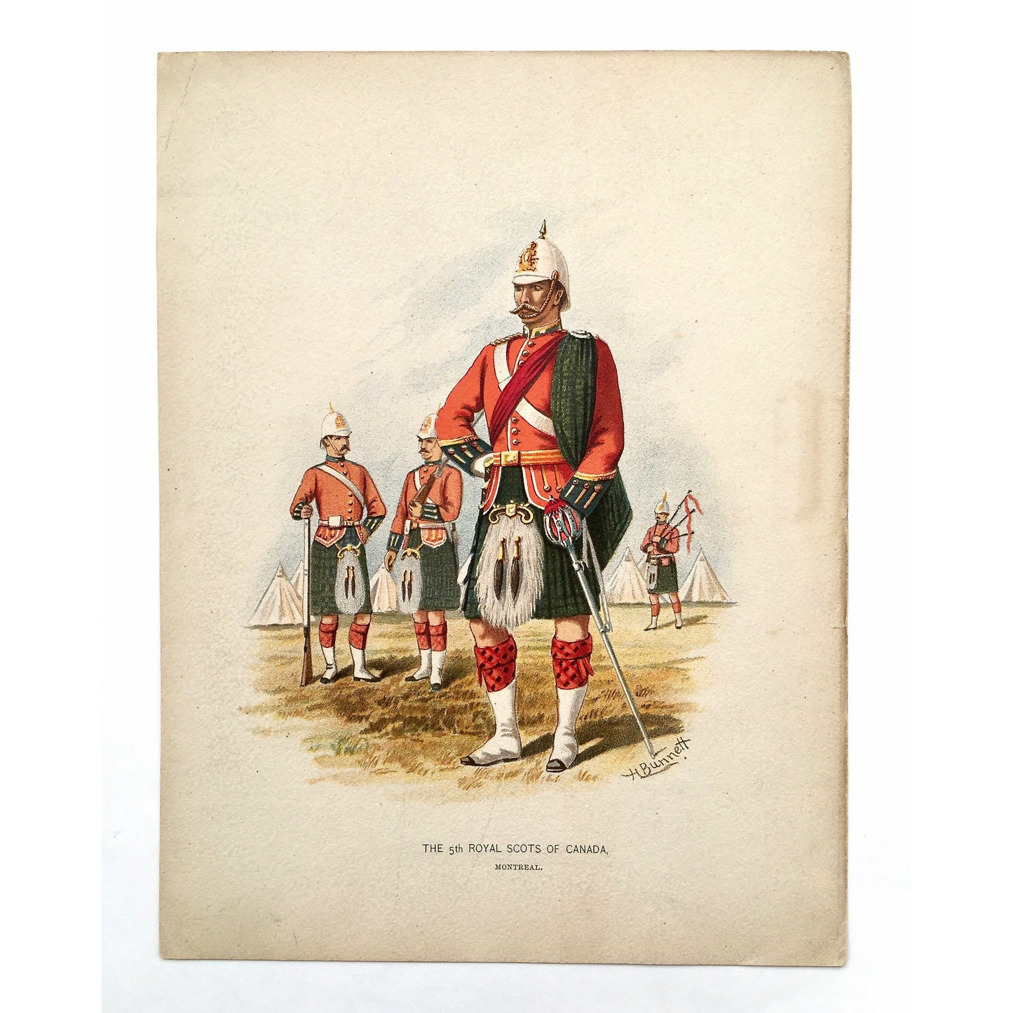 The 5th Royal Scots of Canada, Scots, Royal Scots, Scottish, Scotland, Kilts, bagpipes, Montreal, Canada, Artillery, Military, Military Costume, Horses, Riding, Costume, Uniform, Her Majesty's Army, Regiments, Queen's Forces, H. Bunnett, Bunnett, Sword, Army, London, 1890, Military Prints, Canadian, Canadian Military, Canadian Army, Armed Forces, Military Uniform, Chromolithograph, J. S. Virtue & Co., Antique, Prints, Antique Prints, Interior Decor, Interior Design, Design, Military History, Art History,