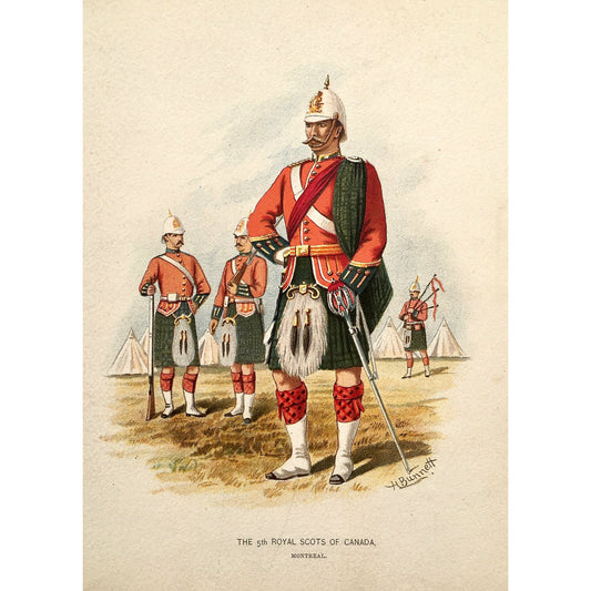 The 5th Royal Scots of Canada, Scots, Royal Scots, Scottish, Scotland, Kilts, bagpipes, Montreal, Canada, Artillery, Military, Military Costume, Horses, Riding, Costume, Uniform, Her Majesty's Army, Regiments, Queen's Forces, H. Bunnett, Bunnett, Sword, Army, London, 1890, Military Prints, Canadian, Canadian Military, Canadian Army, Armed Forces, Military Uniform, Chromolithograph, J. S. Virtue & Co., Antique, Vintage, Prints, Engravings, Military History, Interior Design, Design, Home decor, Decor, walls