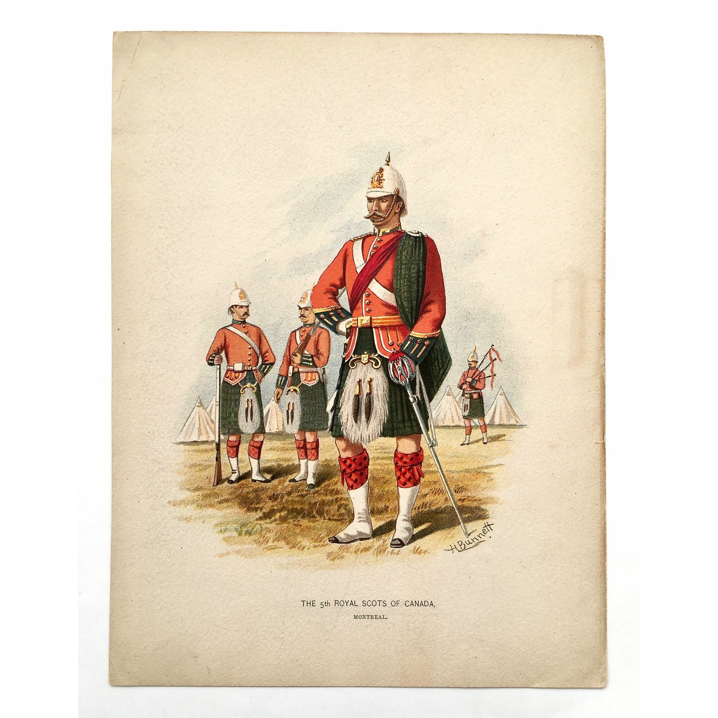 The 5th Royal Scots of Canada, Scots, Royal Scots, Scottish, Scotland, Kilts, bagpipes, Montreal, Canada, Artillery, Military, Military Costume, Horses, Riding, Costume, Uniform, Her Majesty's Army, Regiments, Queen's Forces, H. Bunnett, Bunnett, Sword, Army, London, 1890, Military Prints, Canadian, Canadian Military, Canadian Army, Armed Forces, Military Uniform, Chromolithograph, J. S. Virtue & Co., Antique, Vintage, Prints, Engravings, Military History, Interior Design, Design, Home decor, Decor, walls