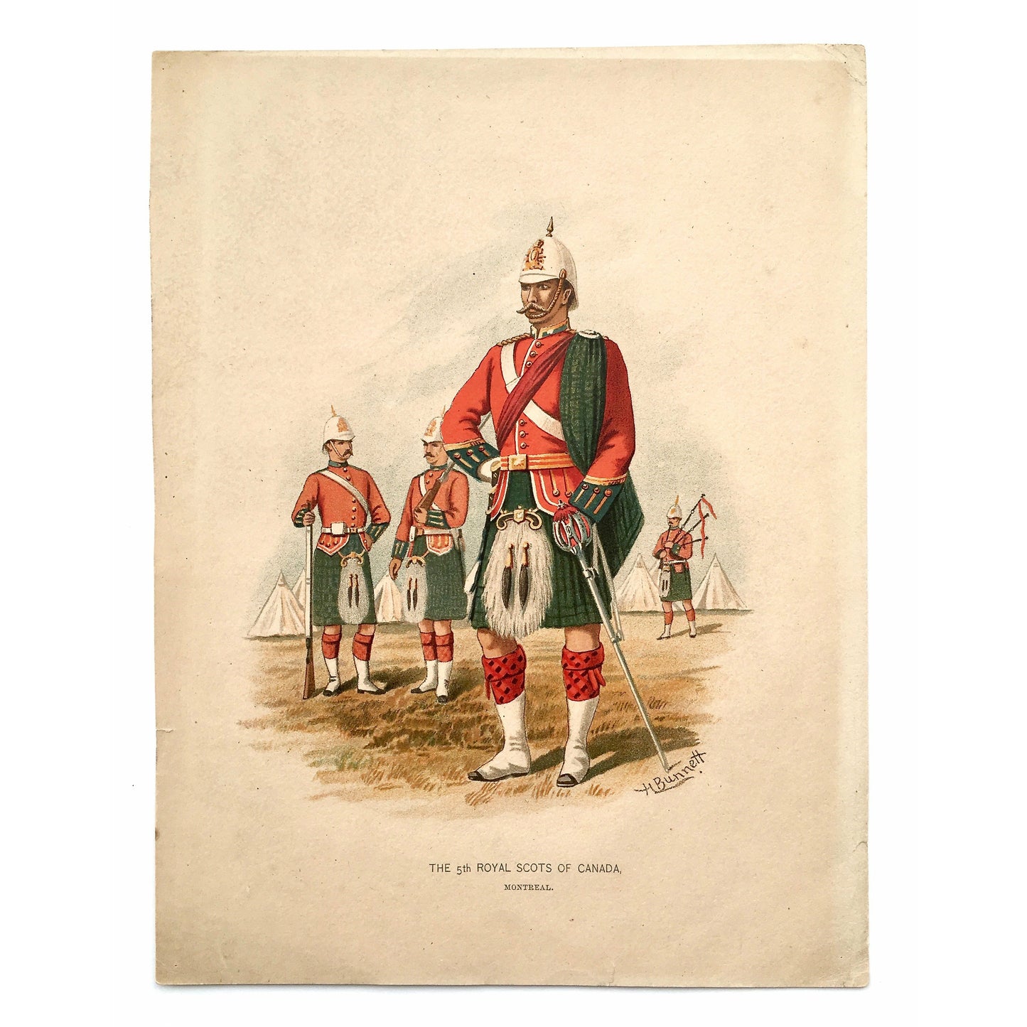 The 5th Royal Scots of Canada, Scots, Royal Scots, Scottish, Scotland, Kilts, bagpipes, Montreal, Canada, Artillery, Military, Military Costume, Horses, Riding, Costume, Uniform, Her Majesty's Army, Regiments, Queen's Forces, H. Bunnett, Bunnett, Sword, Army, London, 1890, Military Prints, Canadian, Canadian Military, Canadian Army, Armed Forces, Military Uniform, Chromolithograph, J. S. Virtue & Co., Antique Prints, Antique, Prints, Printmaking, Military History, Art History, Art, Decor, Home Decor, Design