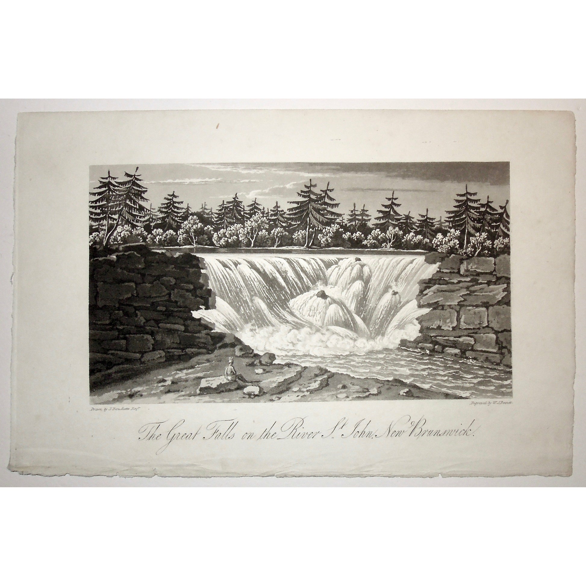 Great Falls, Great, Falls, River St. John, St. John's River, St. John's, New Brunswick, Waterfall, Falls, native, waterway, A Topographical Description of the Province of Lower Canada, Lower Canada, Joseph Bouchette, Bouchette, 1815, W. Faden, Faden, W. J. Bennett, Bennett, Charing Cross, London, steel engraving, black and white, Antique Prints, Antiques, Prints, Old Art, Engraving, Canadiana, History, Art, Artwork, Decor, Home decor, 
