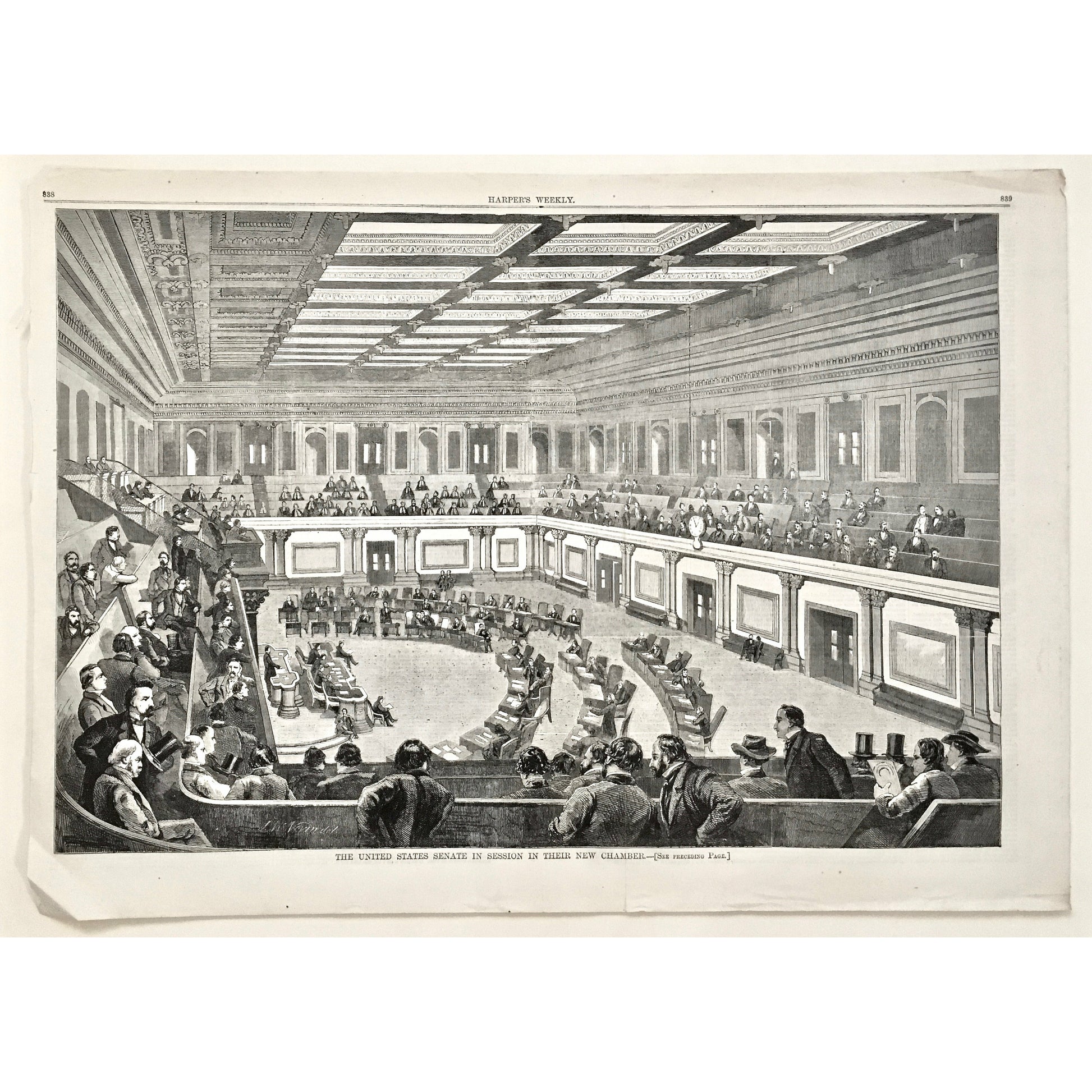 US, United States, US Senate, Senate, Senate in Session, Senate Session, Chamber, Senate Chamber, Senators, US Capitol, Capitol, Capitol building, American Politics, politics, politicians, Session, Senate building, American History, Political History, Harper's Weekly, Harper's, 1859, steel engraving, newspaper, newspapers, Antique, Prints, Vintage, Old US, US history, printmaking, art history, wall decor, home decor, wall art, office art, design, engraving, art, prints, 