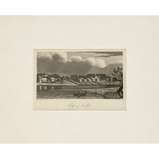 Village, town, Village of Nicolet, Nicolet, windmill, boat, row boat, fishing, church, canadian town, A Topographical Description of the Province of Lower Canada, Lower Canada, Joseph Bouchette, Bouchette, 1815, W. Faden, Faden, W. J. Bennett, Bennett, Charing Cross, London, steel engraving, black and white, matted, Antique Prints, Prints, Antiques, Art, Home Decor, Design, Interior Decor, Wall art, Engraving, History of Art, 