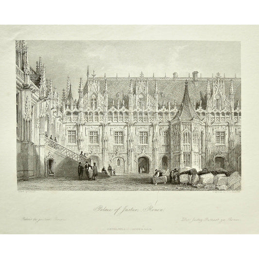 Original antique print of the Palace of Justice in Rouen France for sale by Victoria Cooper Antique Prints