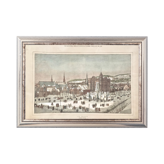 Montreal Ice Palace in Dominion Square from the Winter Carnival published in the Montreal Herald February 4th, 1884, original antique print