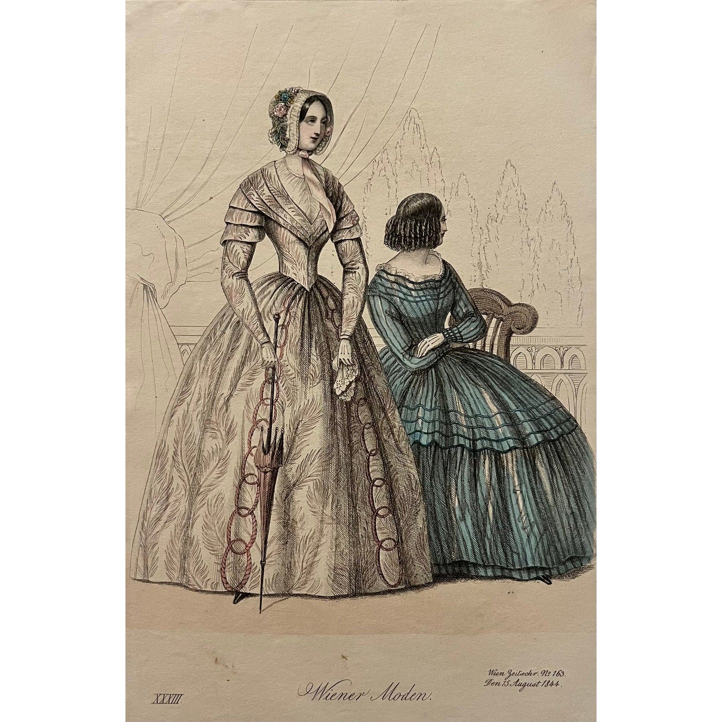 Original antique coloured print of Viennese fashion plate from Wiener Moden for sale by Victoria Cooper Antique Prints