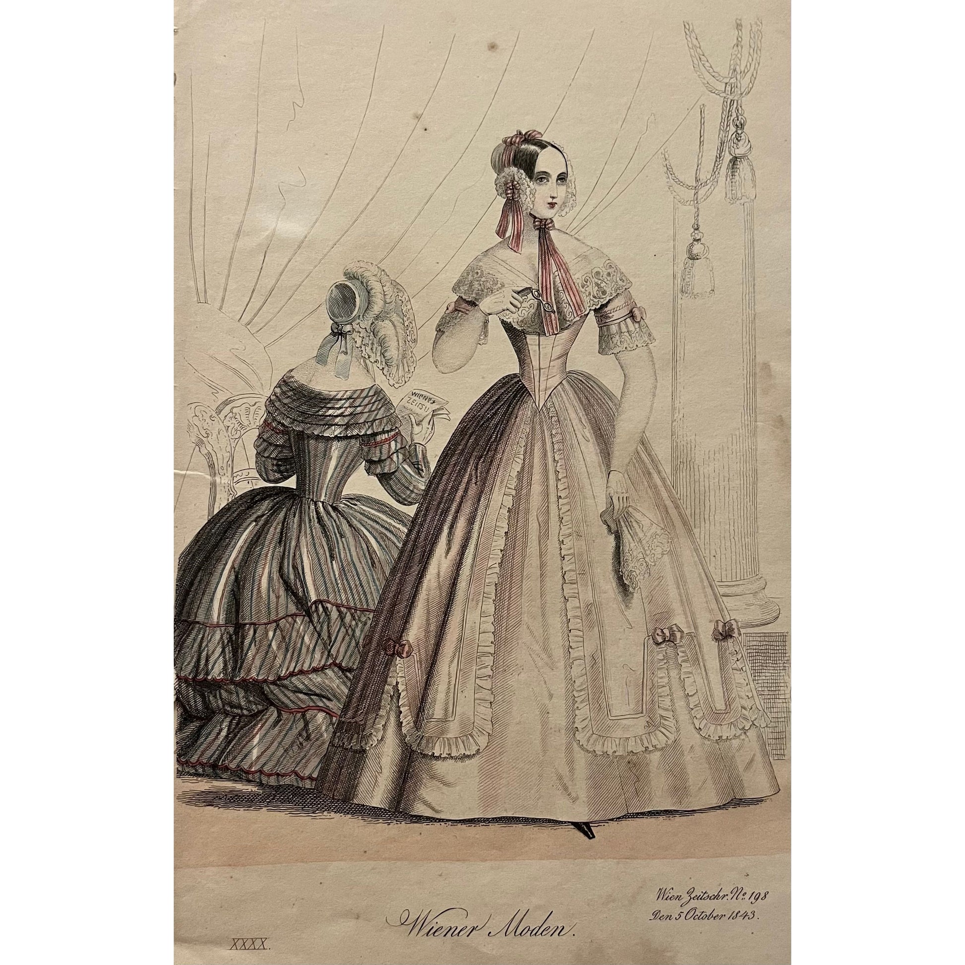 Original antique coloured print of Viennese fashion plate from Wiener Moden for sale by Victoria Cooper Antique Prints