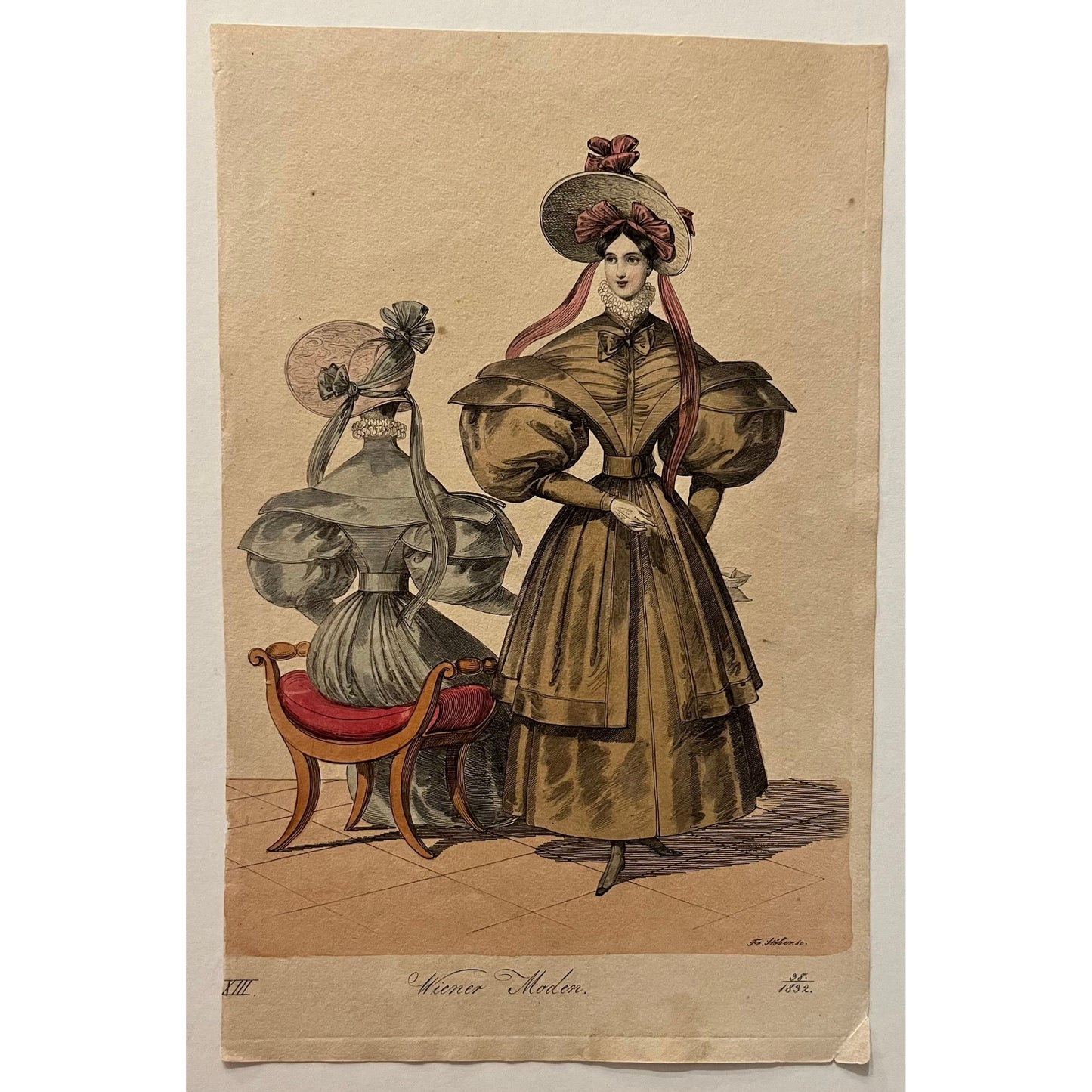 Original antique coloured print of Viennese fashion plate from Wiener Moden for sale by Victoria Cooper Antique Prints