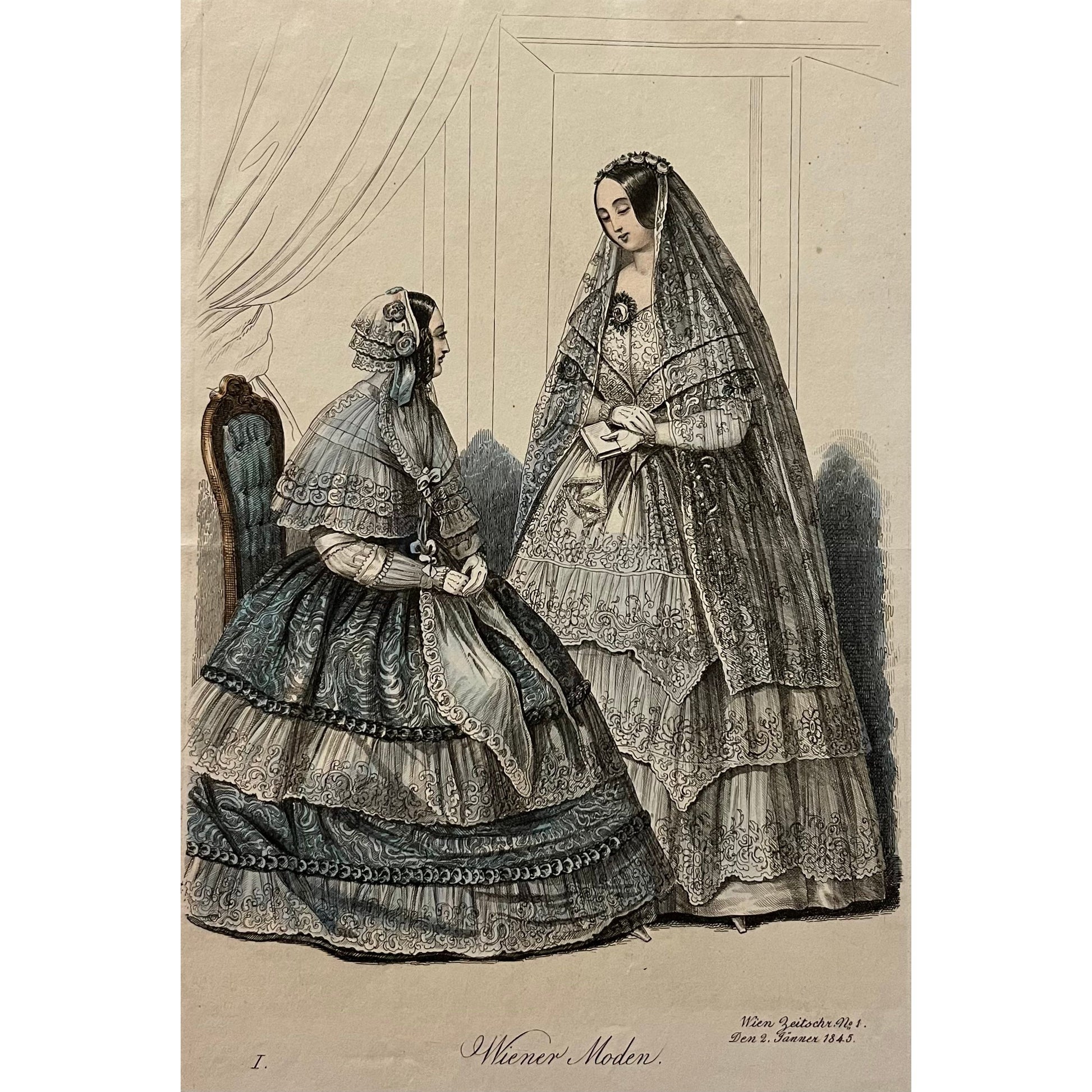 Original antique coloured print of Viennese fashion plate from Wiener Moden for sale by Victoria Cooper Antique Prints